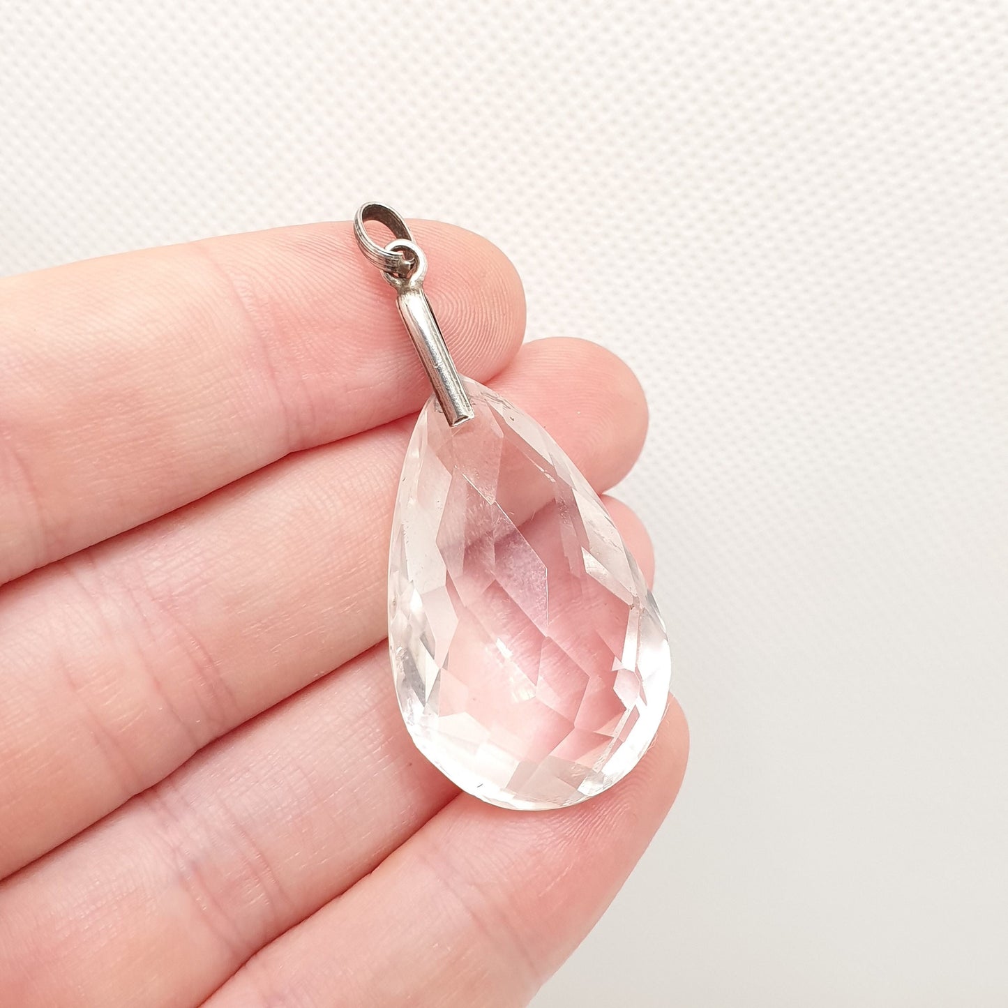 Antique Rock Crystal Quartz Solid Silver Pendant Necklace Art Deco Large Big Faceted 1920s Gemstone Clear Style Womens Jewelry Jewellery