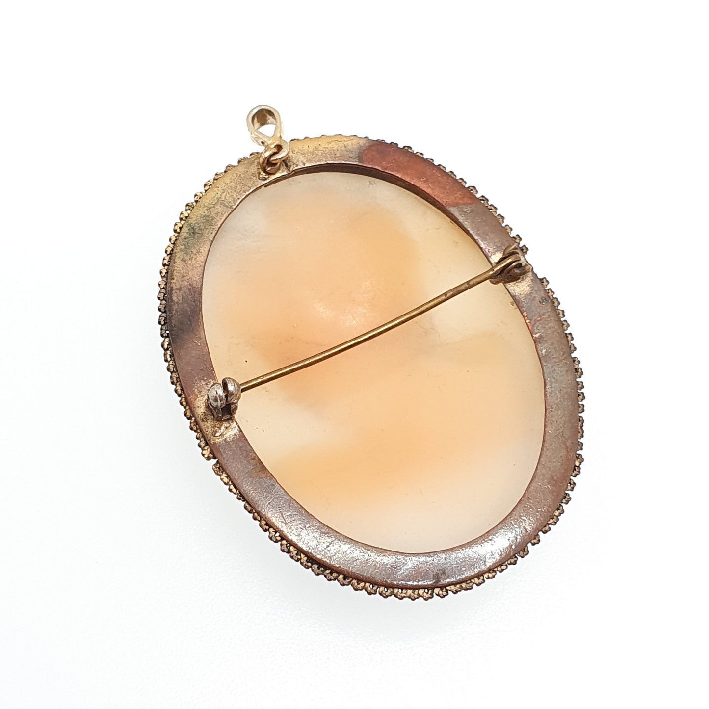 Antique Very Large Cameo Brooch Pendant Necklace Gold Gilt Big Real Shell Ornate Border Vintage European Italy Jewelry Womens Jewellery