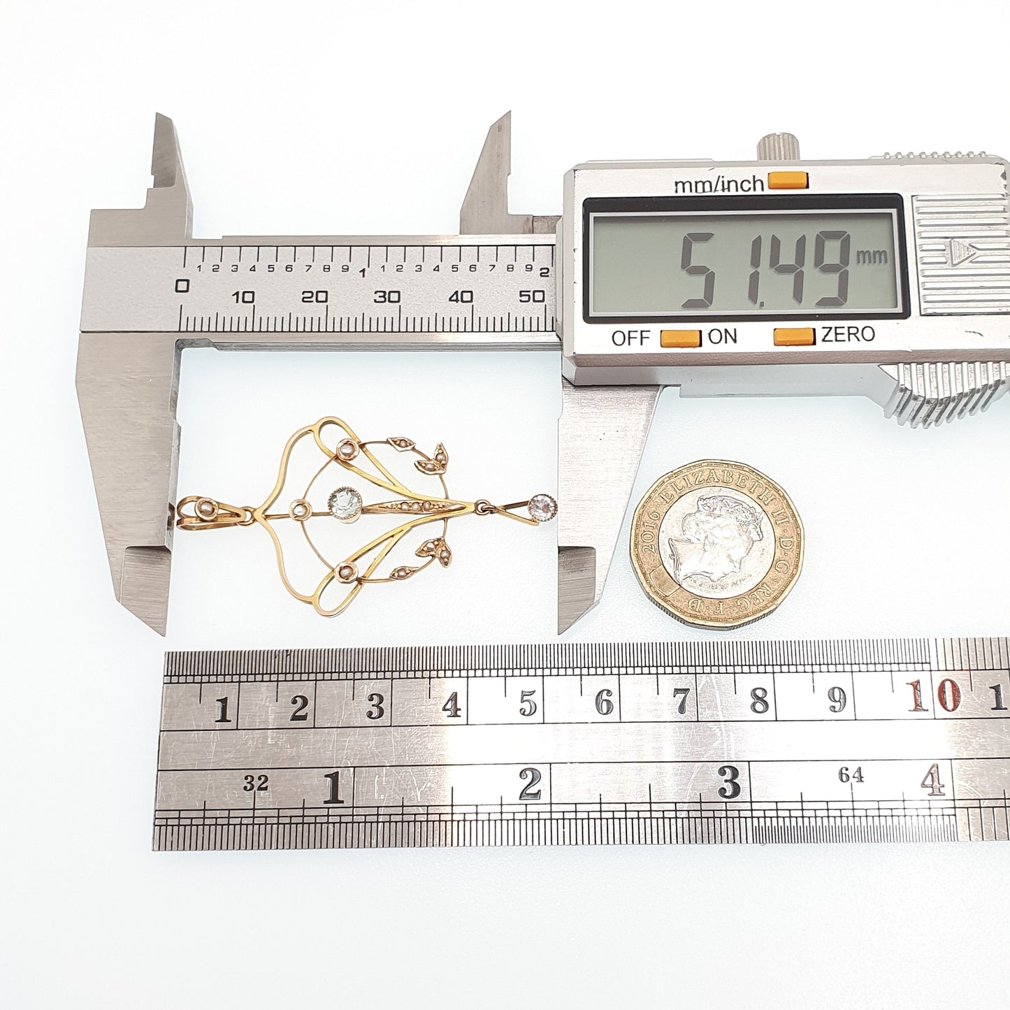 Antique 9ct 9k Gold Aquamarine & Amethyst Pendant Necklace Seed Pearl Edwardian Solid 375 Openwork Fine Estate Vintage Jewellery Jewelry