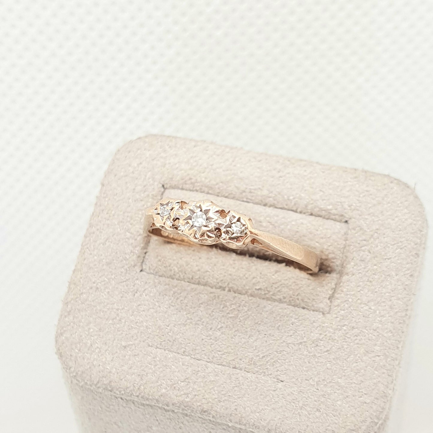Vintage 9ct 9k Diamond Gold Ring Trilogy Diamonds Solid 375 3 Three Stone Sparkly Genuine Real Gemstone Fine Estate Womens Jewelry Jewellery