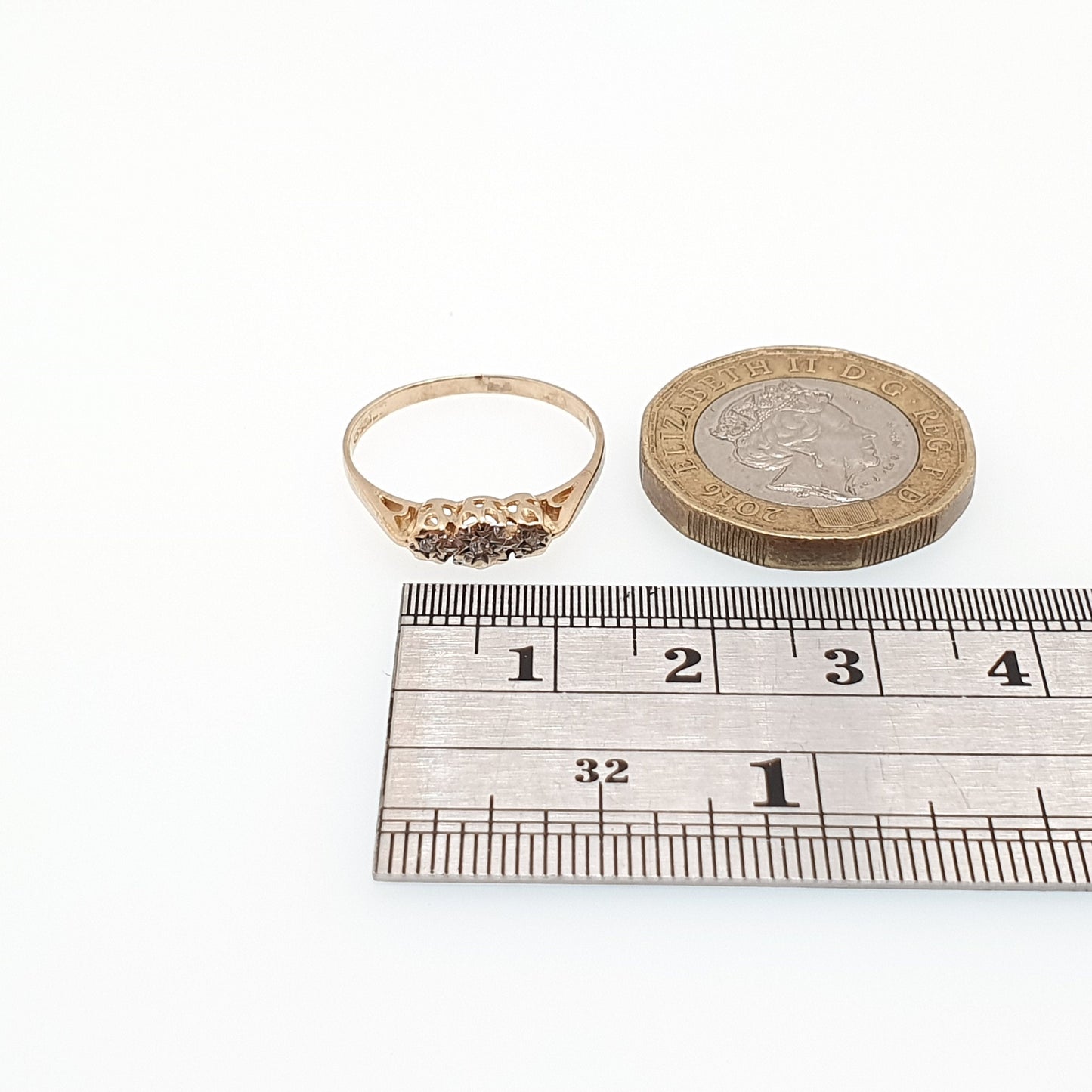 Vintage 9ct 9k Diamond Gold Ring Trilogy Diamonds Solid 375 3 Three Stone Sparkly Genuine Real Gemstone Fine Estate Womens Jewelry Jewellery