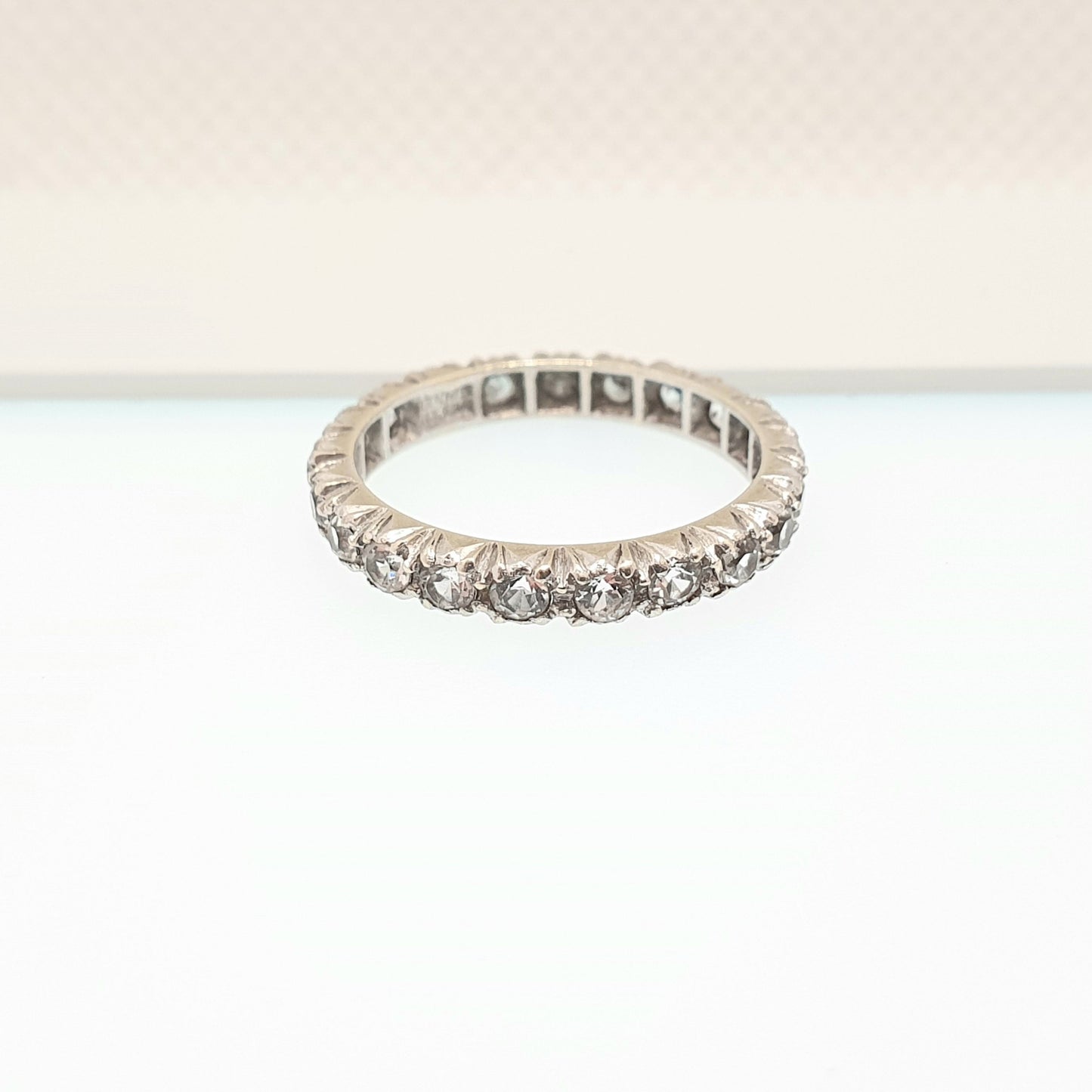 Antique 9ct 9k White Gold Eternity Ring White Spinel Art Deco 1920s Full Band Gemstone Solid 375 Vintage Sparkly Womens Jewelry Jewellery