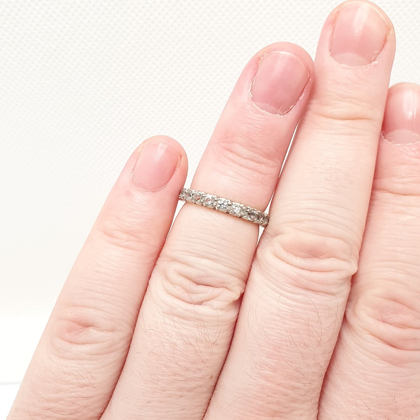 Antique 9ct 9k White Gold Eternity Ring White Spinel Art Deco 1920s Full Band Gemstone Solid 375 Vintage Sparkly Womens Jewelry Jewellery
