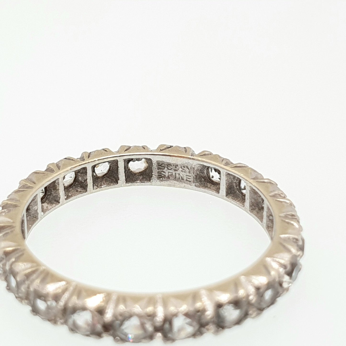 Antique 9ct 9k White Gold Eternity Ring White Spinel Art Deco 1920s Full Band Gemstone Solid 375 Vintage Sparkly Womens Jewelry Jewellery