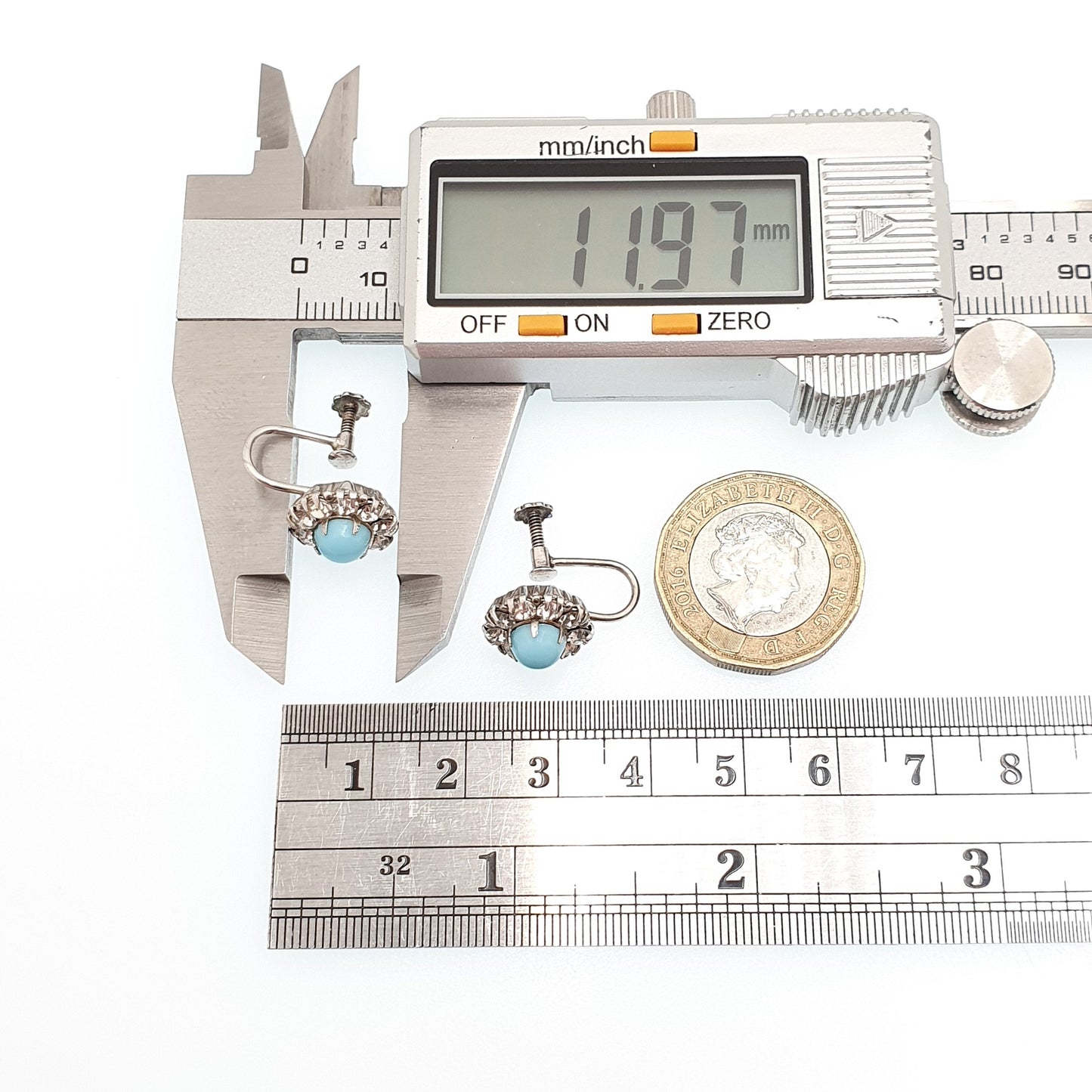 Antique Diamond Paste Sterling Silver Earrings Faux Turquoise Cluster Sparkly Foiled Glass Vintage 1920s Solid 925 Womens Jewelry Jewellery