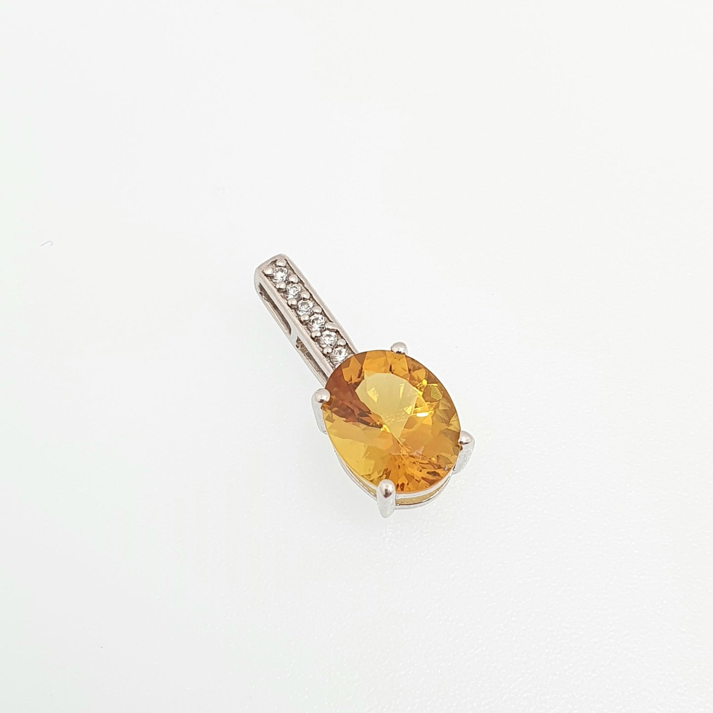 10k 10kt White Gold Orange Tourmaline Pendant Necklace White Sapphire Citrine Tone Solid 417 Vintage Retro Gemstone Jewellery Jewelry
