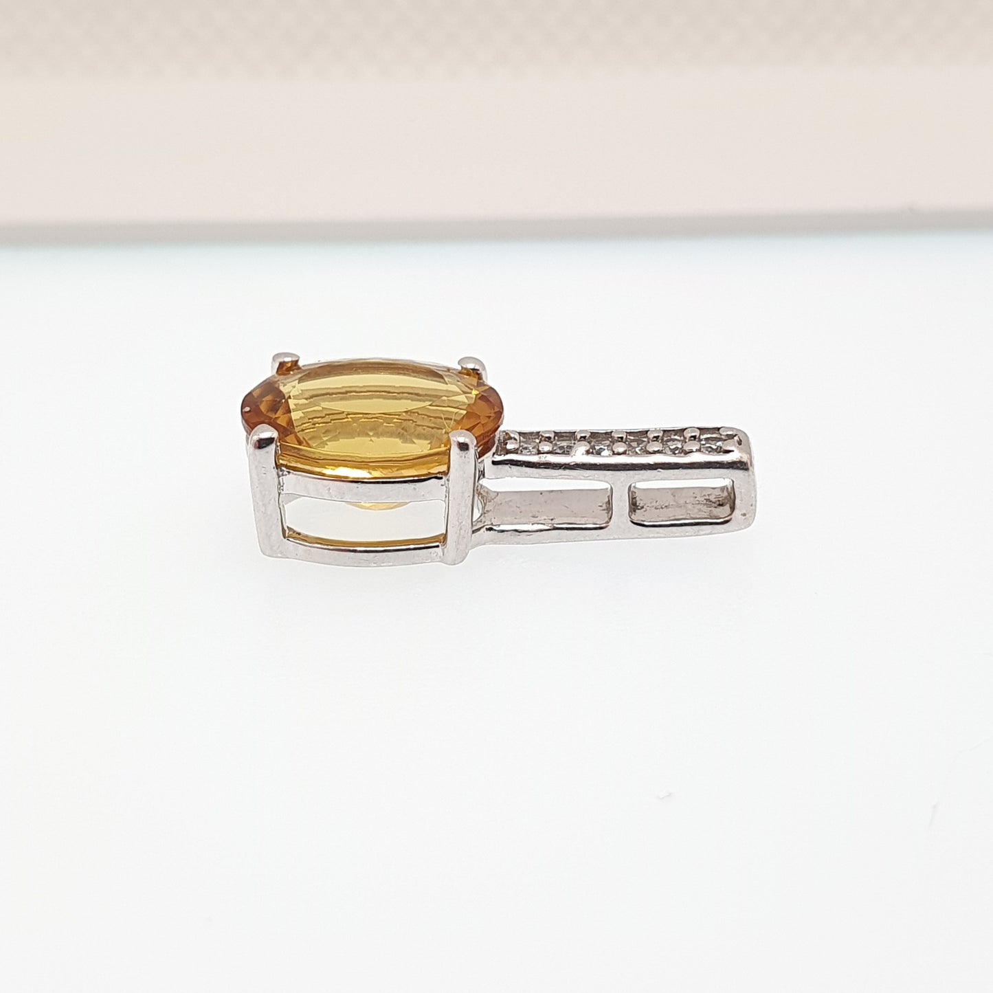 10k 10kt White Gold Orange Tourmaline Pendant Necklace White Sapphire Citrine Tone Solid 417 Vintage Retro Gemstone Jewellery Jewelry