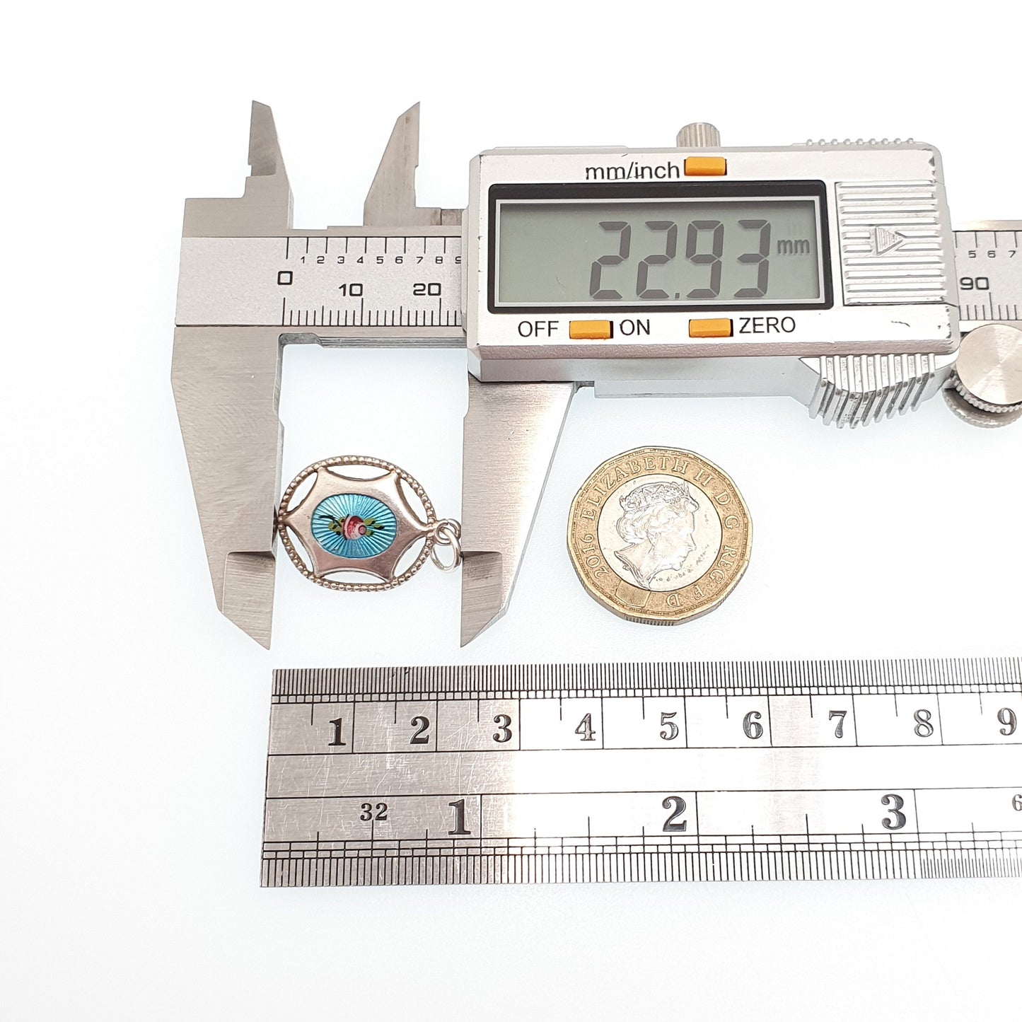 Antique CHARLES HORNER Sterling Silver Enamel Pendant Necklace Sky Blue Flower Champleve Art Nouveau Vintage Jewelry Genuine Jewellery