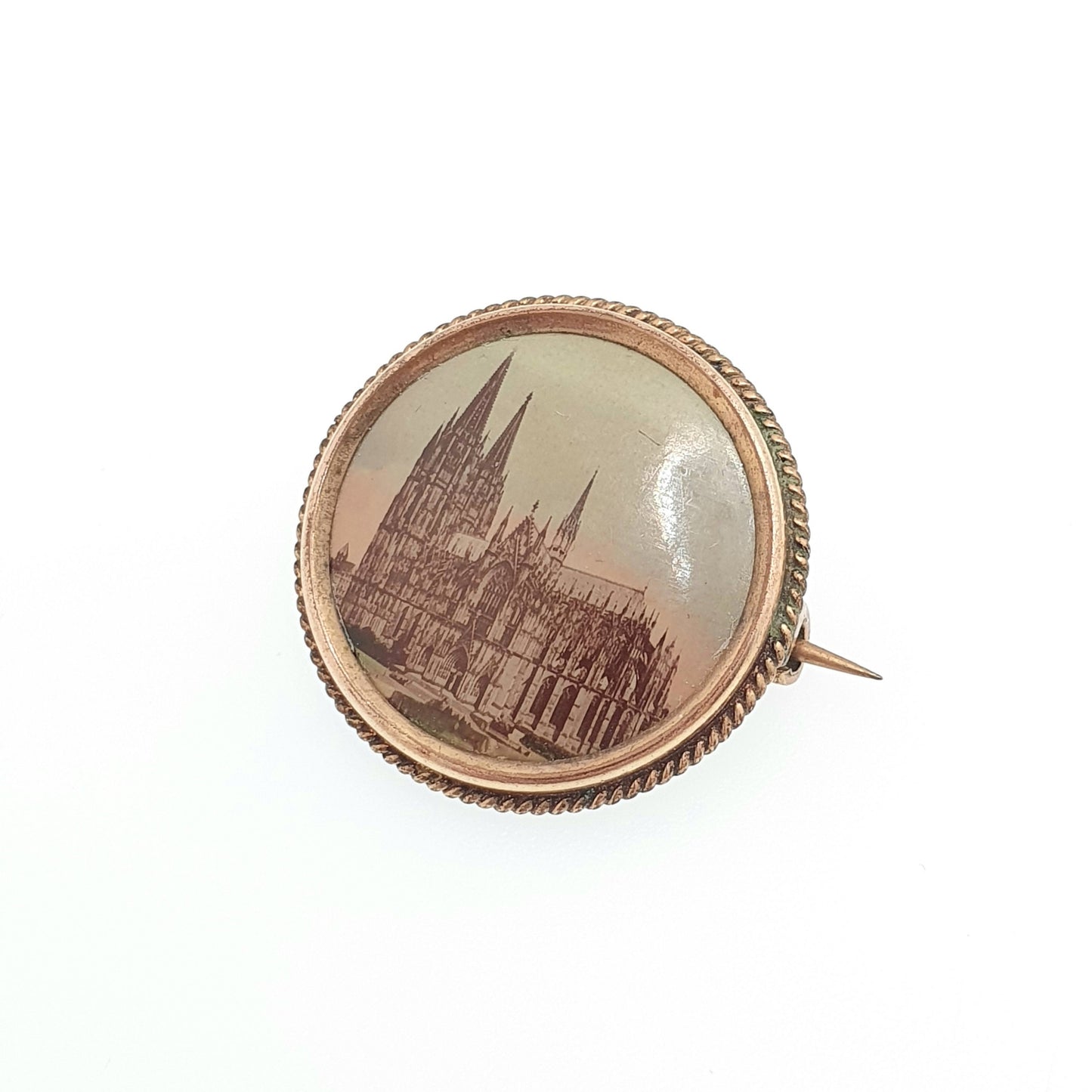 Antique Rolled Rose Gold Cathedral Brooch Picture Photo Pin Gold Filled Church Catholic Christian Pilgrimage Vintage Jewelry Jewellery