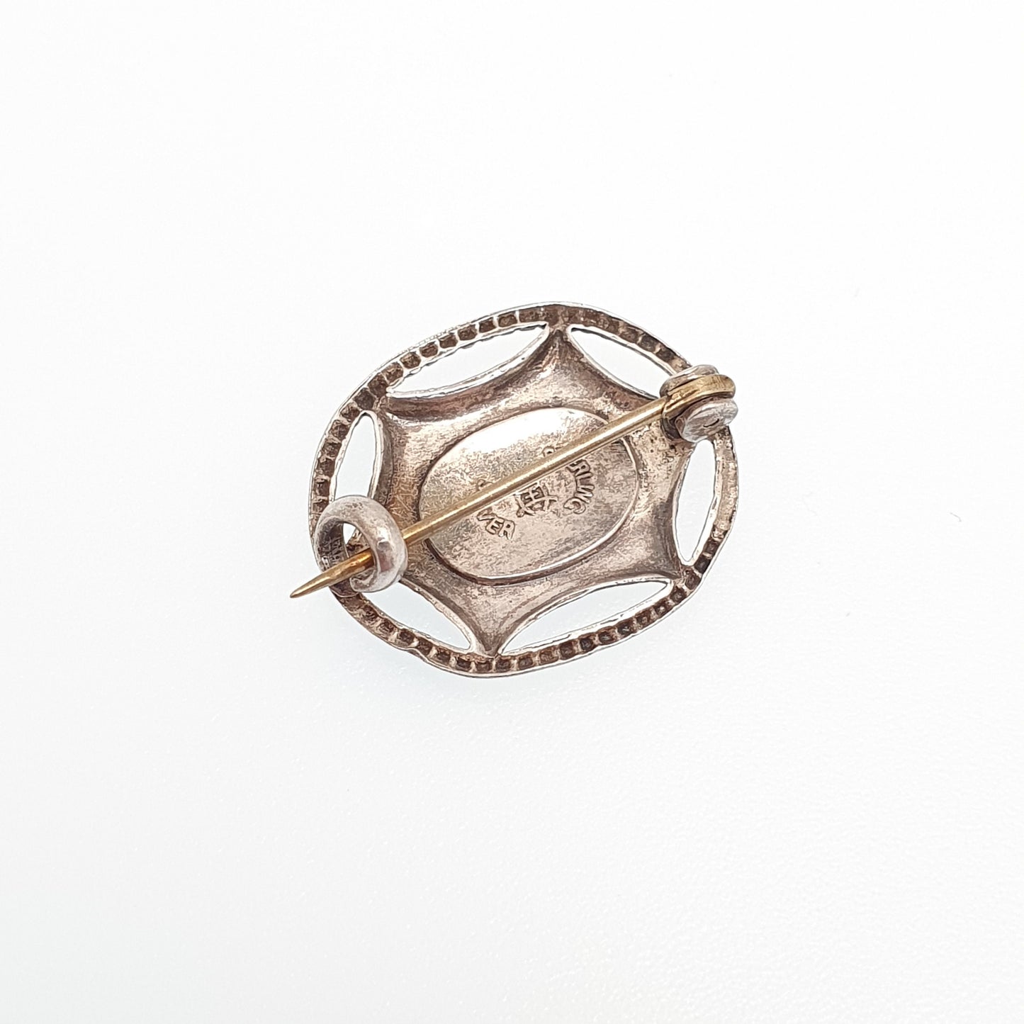 Antique CHARLES HORNER Sterling Silver Enamel Brooch Pin Art Nouveau Rose Blue Oval 1900s Vintage Edwardian Womens Jewelry Jewellery