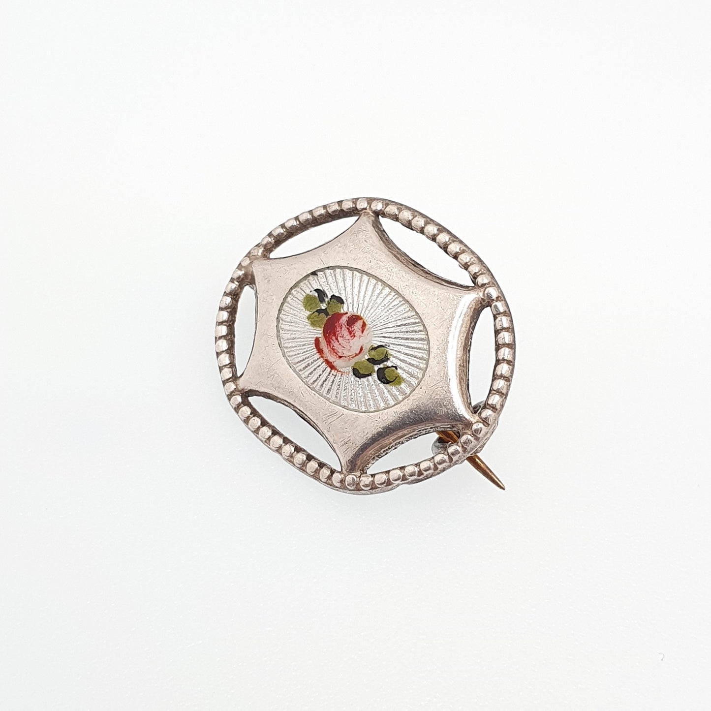 Antique CHARLES HORNER Sterling Silver Enamel Brooch Pin Art Nouveau Rose Blue Oval 1900s Vintage Edwardian Womens Jewelry Jewellery
