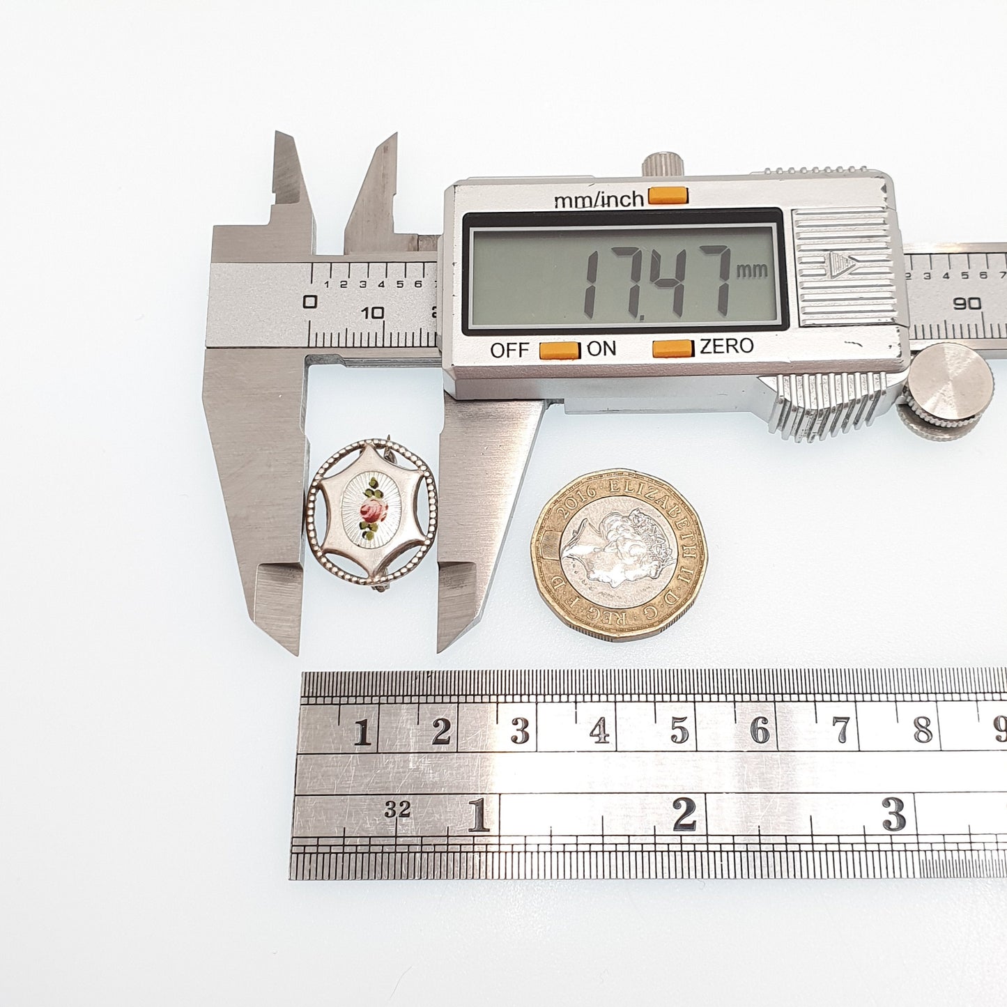 Antique CHARLES HORNER Sterling Silver Enamel Brooch Pin Art Nouveau Rose Blue Oval 1900s Vintage Edwardian Womens Jewelry Jewellery