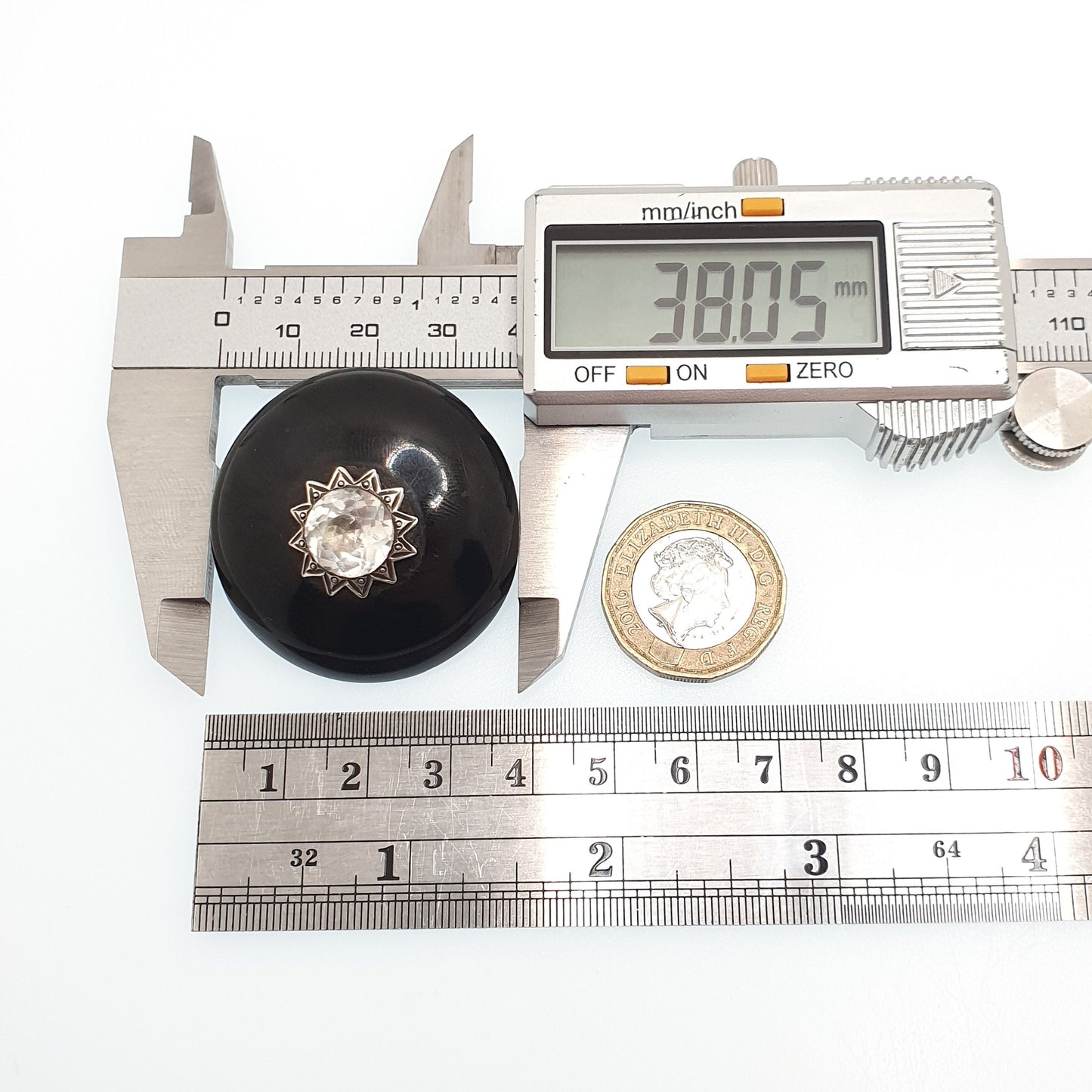 Antique Victorian Whitby Jet Diamond Paste Brooch Star Centre Dome Mourning Large Big Black Gemstone Vintage Womens Jewelry Jewellery