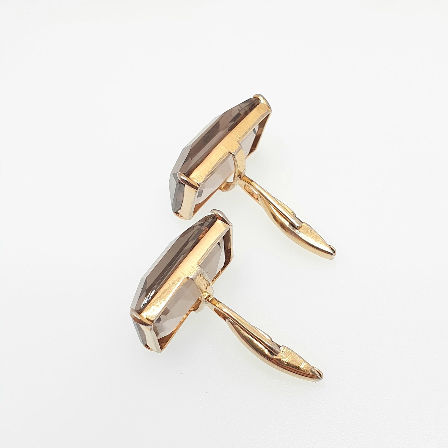 Vintage Solid Silver Smoky Quartz Cuff Links Smokey Cufflinks Gold Vermeil Gilt Large Gemstone Quartz Gent Mens Vintage Jewelry Jewellery