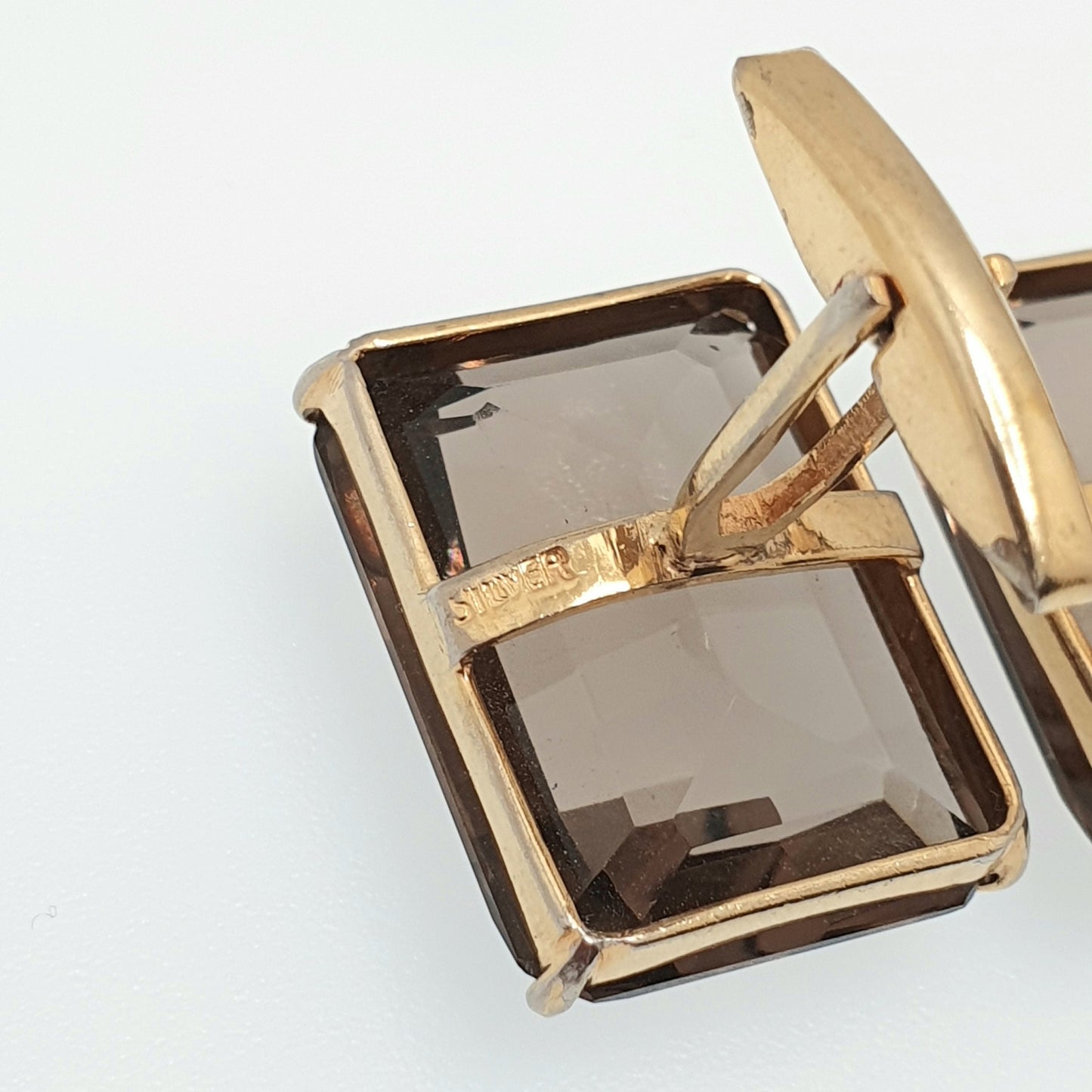 Vintage Solid Silver Smoky Quartz Cuff Links Smokey Cufflinks Gold Vermeil Gilt Large Gemstone Quartz Gent Mens Vintage Jewelry Jewellery