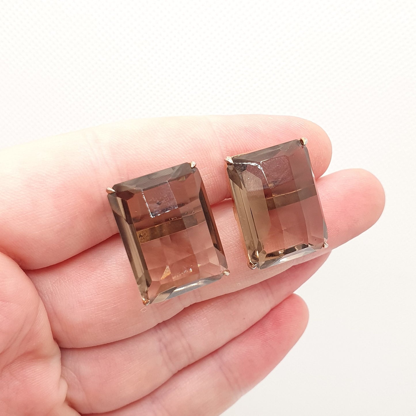 Vintage Solid Silver Smoky Quartz Cuff Links Smokey Cufflinks Gold Vermeil Gilt Large Gemstone Quartz Gent Mens Vintage Jewelry Jewellery