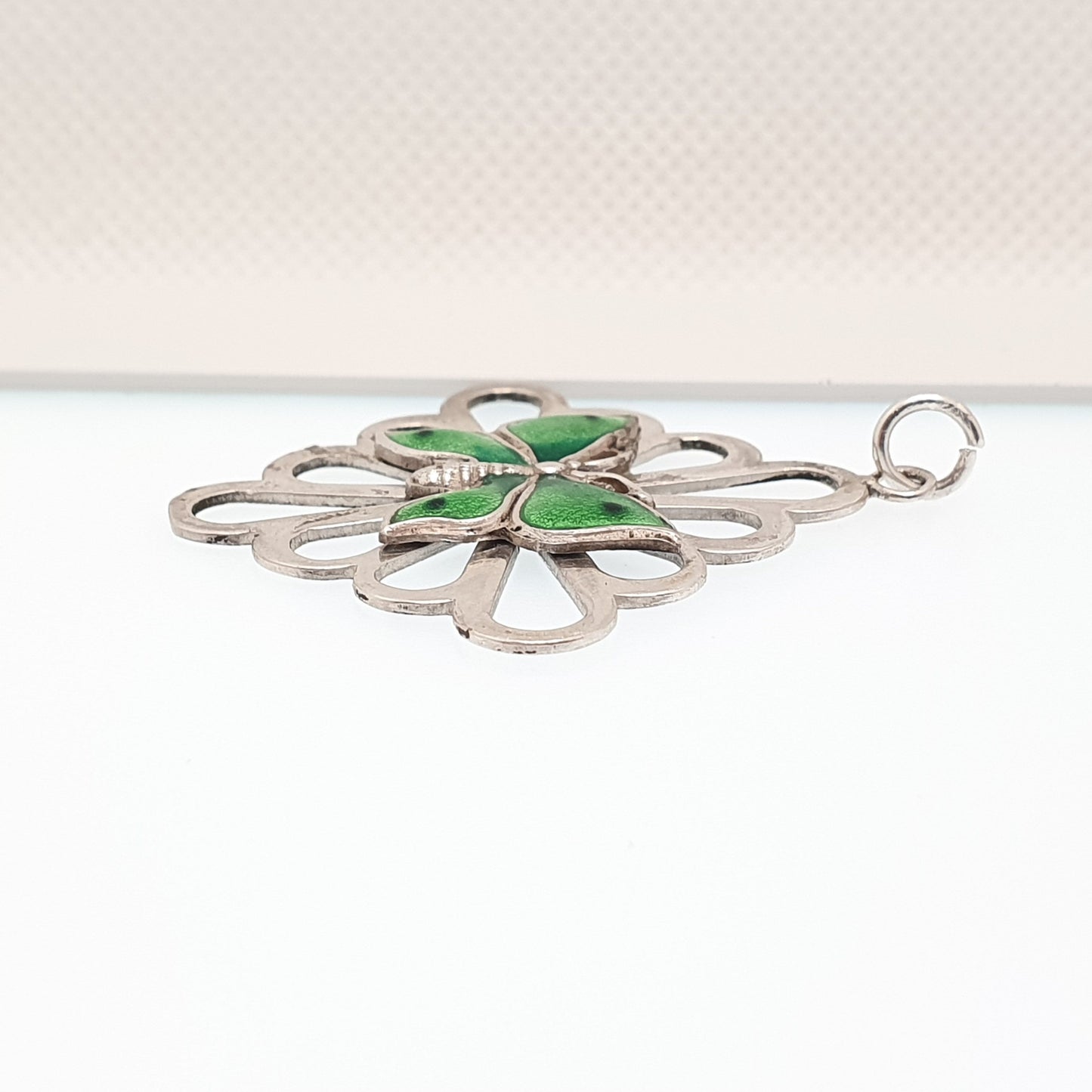 Antique Solid Silver Enamel Butterfly Pendant Necklace Art Nouveau Champleve Paste Insect Elegant Bug Fly Vintage Womens Jewelry Jewellery
