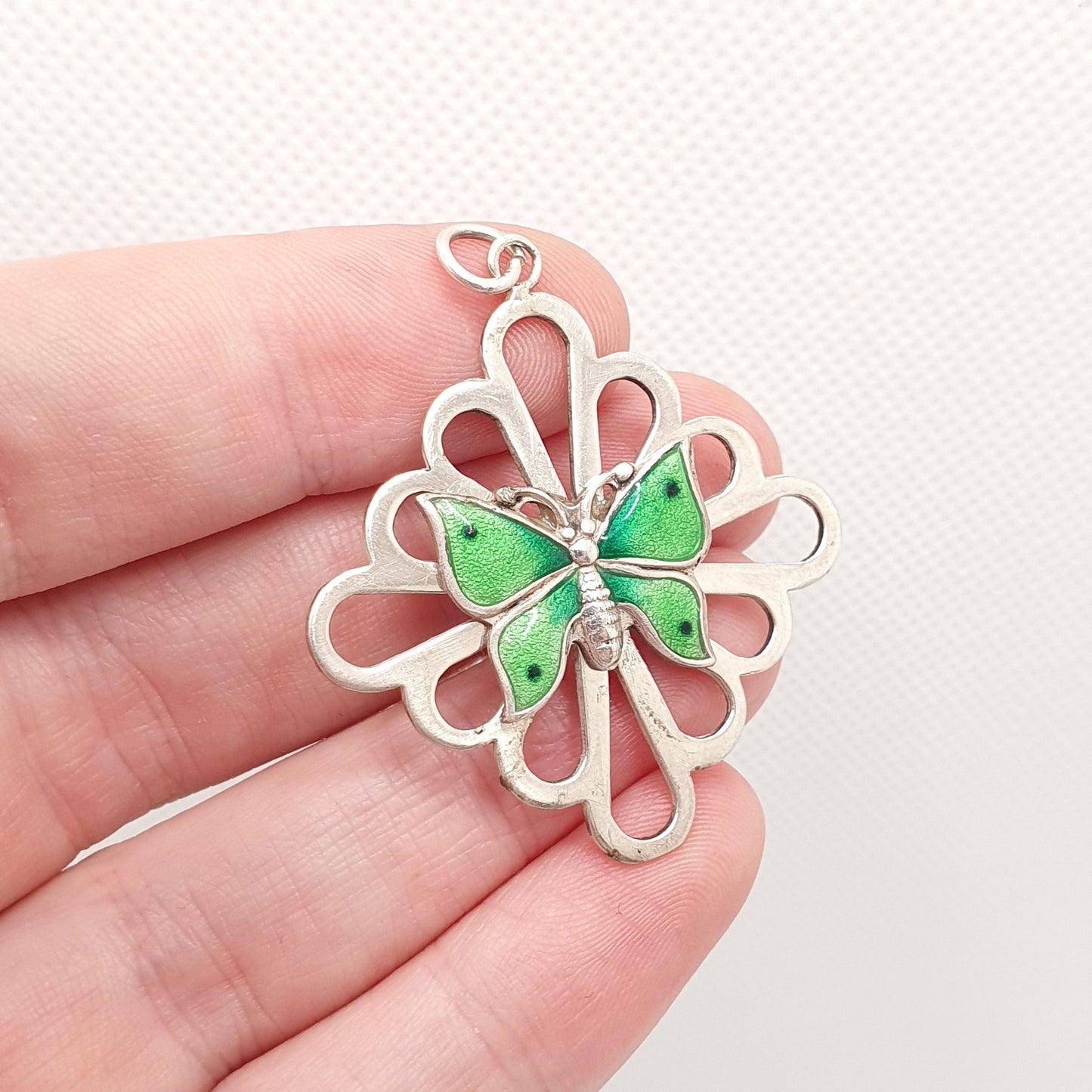 Antique Solid Silver Enamel Butterfly Pendant Necklace Art Nouveau Champleve Paste Insect Elegant Bug Fly Vintage Womens Jewelry Jewellery