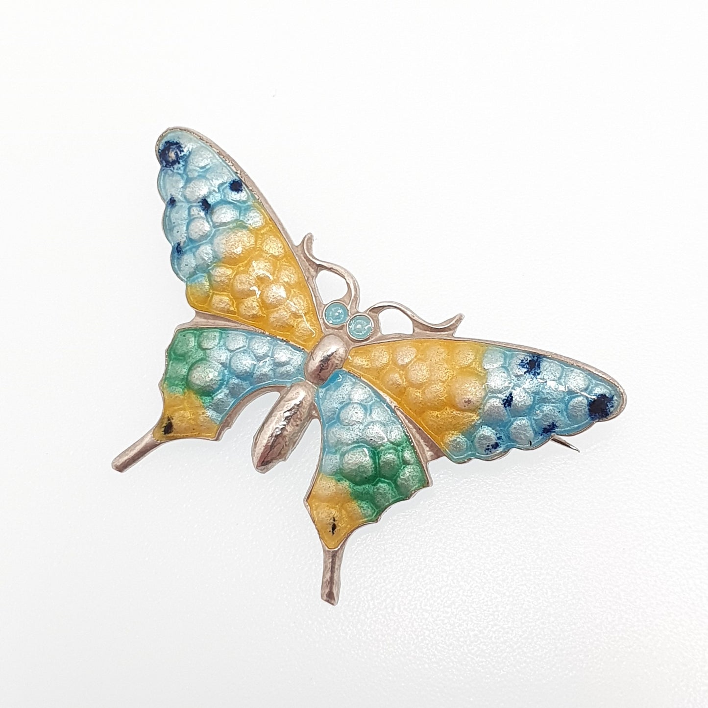 Antique Solid Silver Butterfly Enamel Brooch Insect Scandinavian Style Large Big Vintage Fine Estate Ladies Womens Jewelry Jewellery