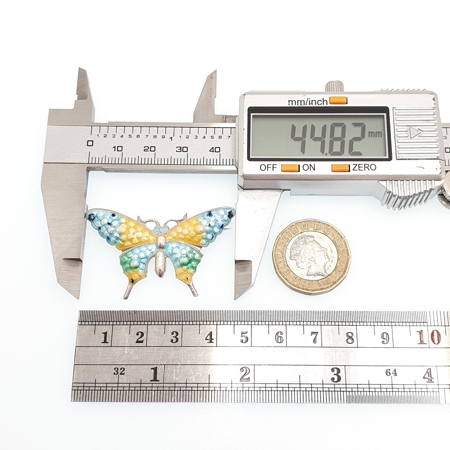 Antique Solid Silver Butterfly Enamel Brooch Insect Scandinavian Style Large Big Vintage Fine Estate Ladies Womens Jewelry Jewellery