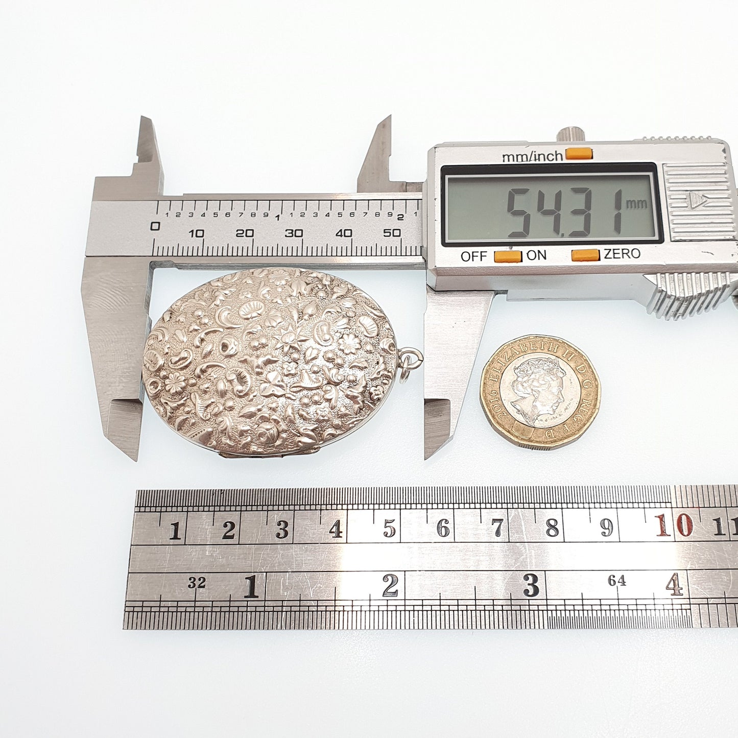 Antique Victorian Solid Silver Locket Shell & Flower Embossed Large Big Oval Pendant Picture Seashell 1800s Vintage Womens Jewelry Jewellery