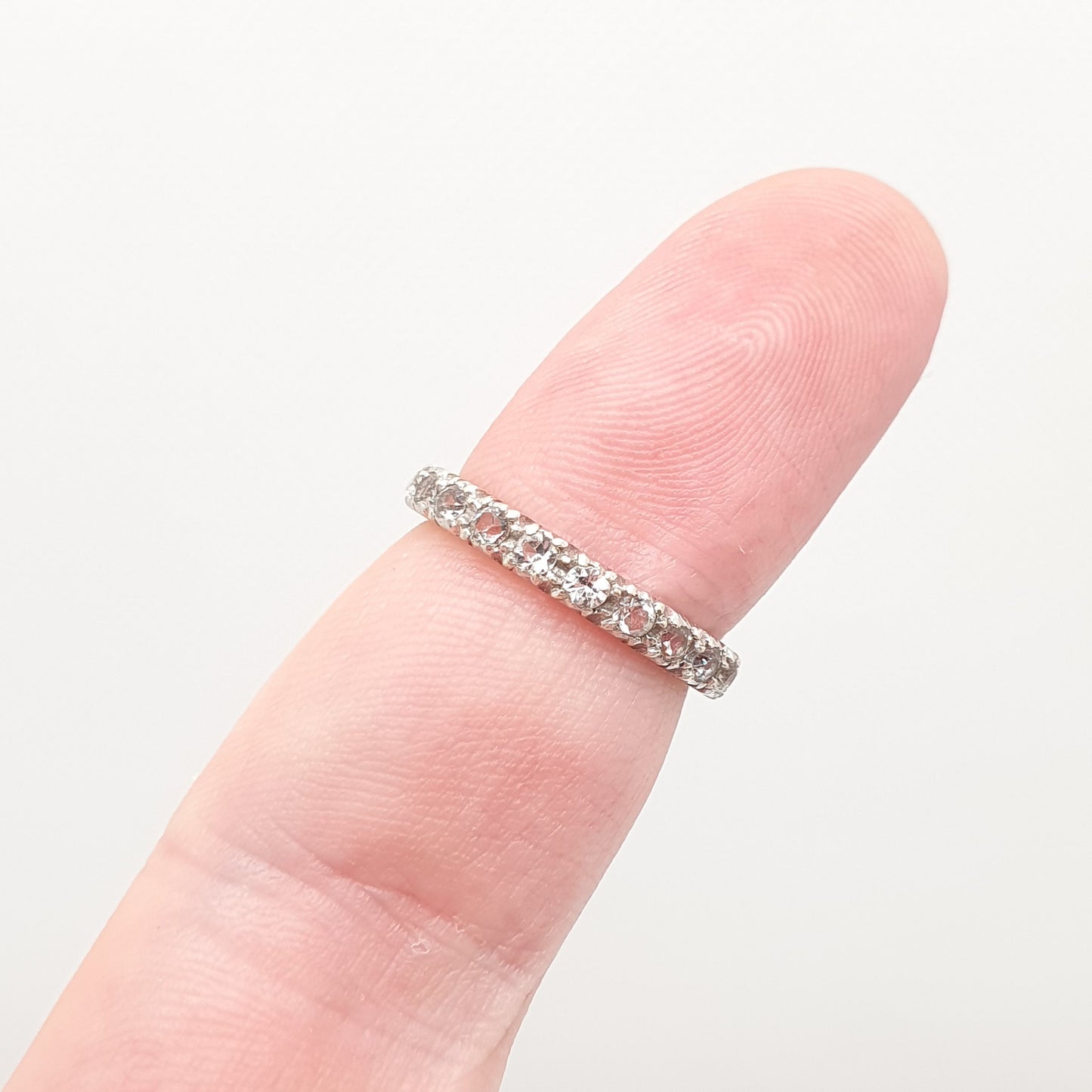 Antique 9ct 9k White Gold Eternity Ring White Spinel Art Deco 1920s Full Band Gemstone Solid 375 Vintage Sparkly Womens Jewelry Jewellery