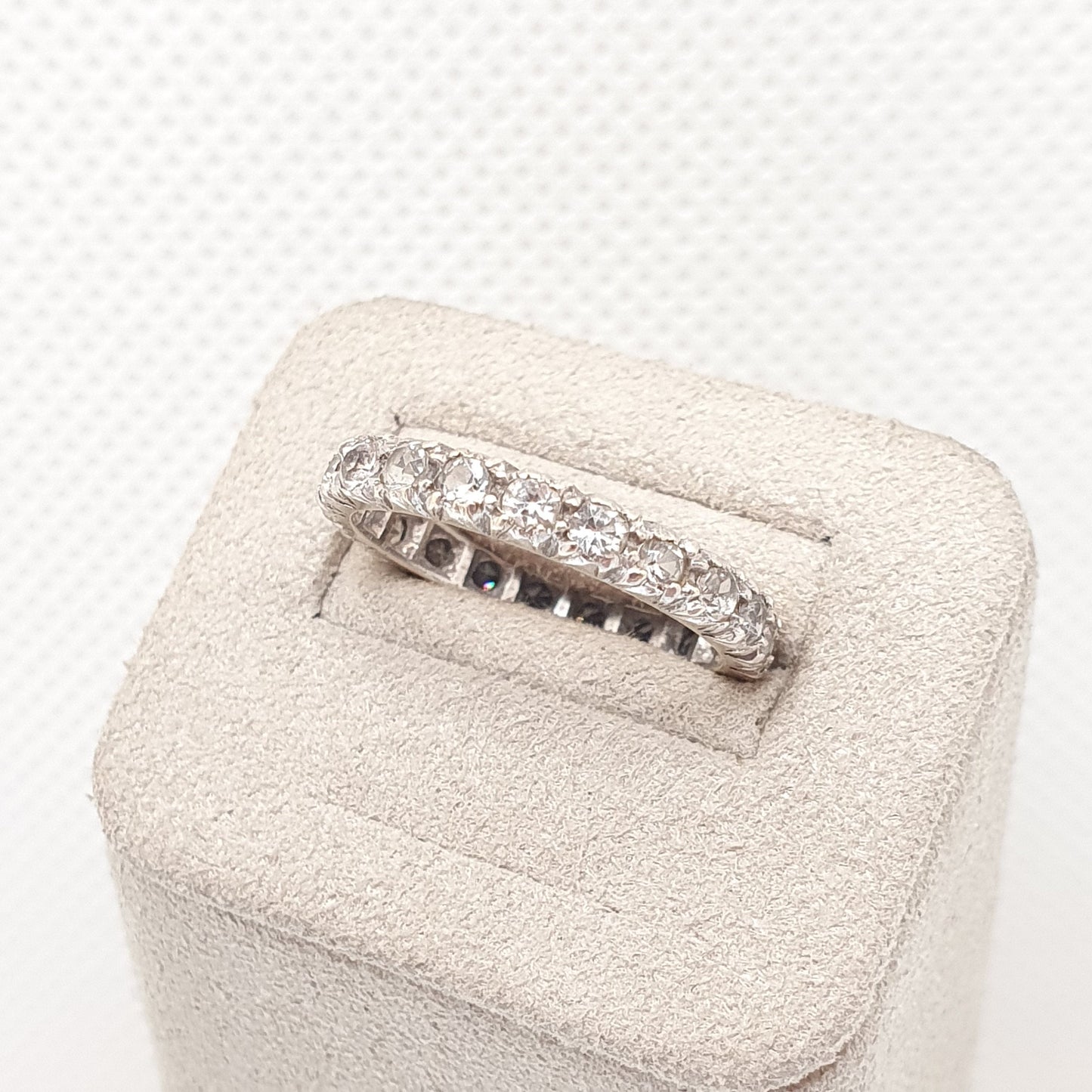 Antique 9ct 9k White Gold Eternity Ring White Spinel Art Deco 1920s Full Band Gemstone Solid 375 Vintage Sparkly Womens Jewelry Jewellery