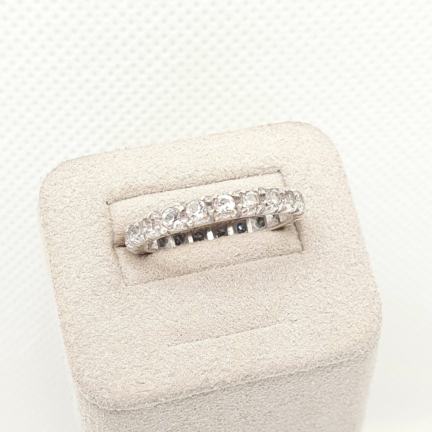 Antique 9ct 9k White Gold Eternity Ring White Spinel Art Deco 1920s Full Band Gemstone Solid 375 Vintage Sparkly Womens Jewelry Jewellery