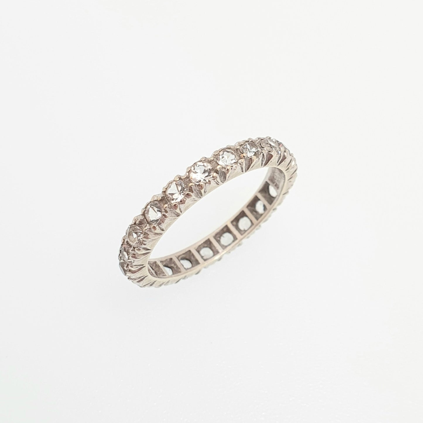 Antique 9ct 9k White Gold Eternity Ring White Spinel Art Deco 1920s Full Band Gemstone Solid 375 Vintage Sparkly Womens Jewelry Jewellery
