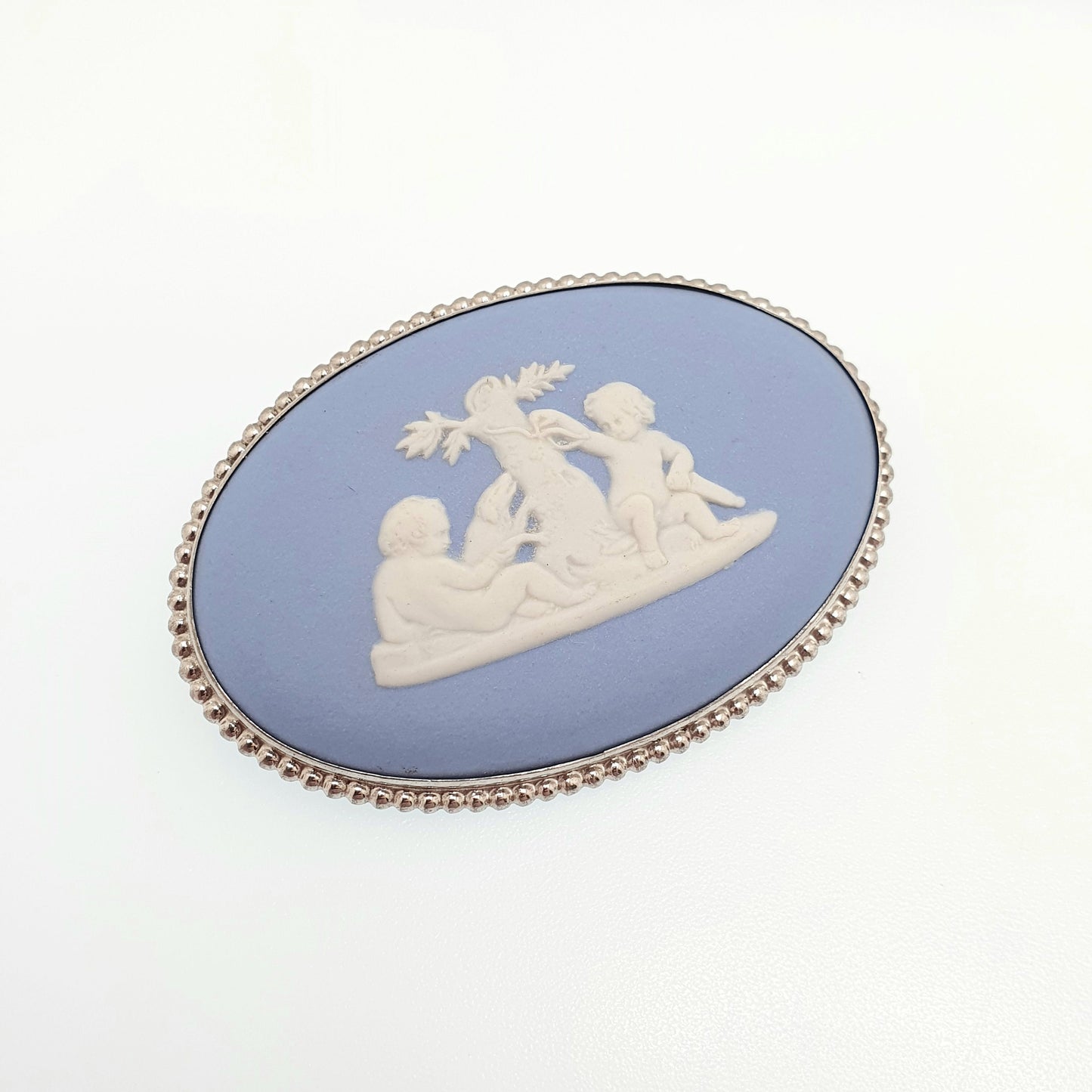 Vintage Sterling Silver Wedgwood Brooch Pin Large Big Sky Blue Jasperware Genuine Josiah Wedgwood Round 925 Womens Jewelry Jewellery