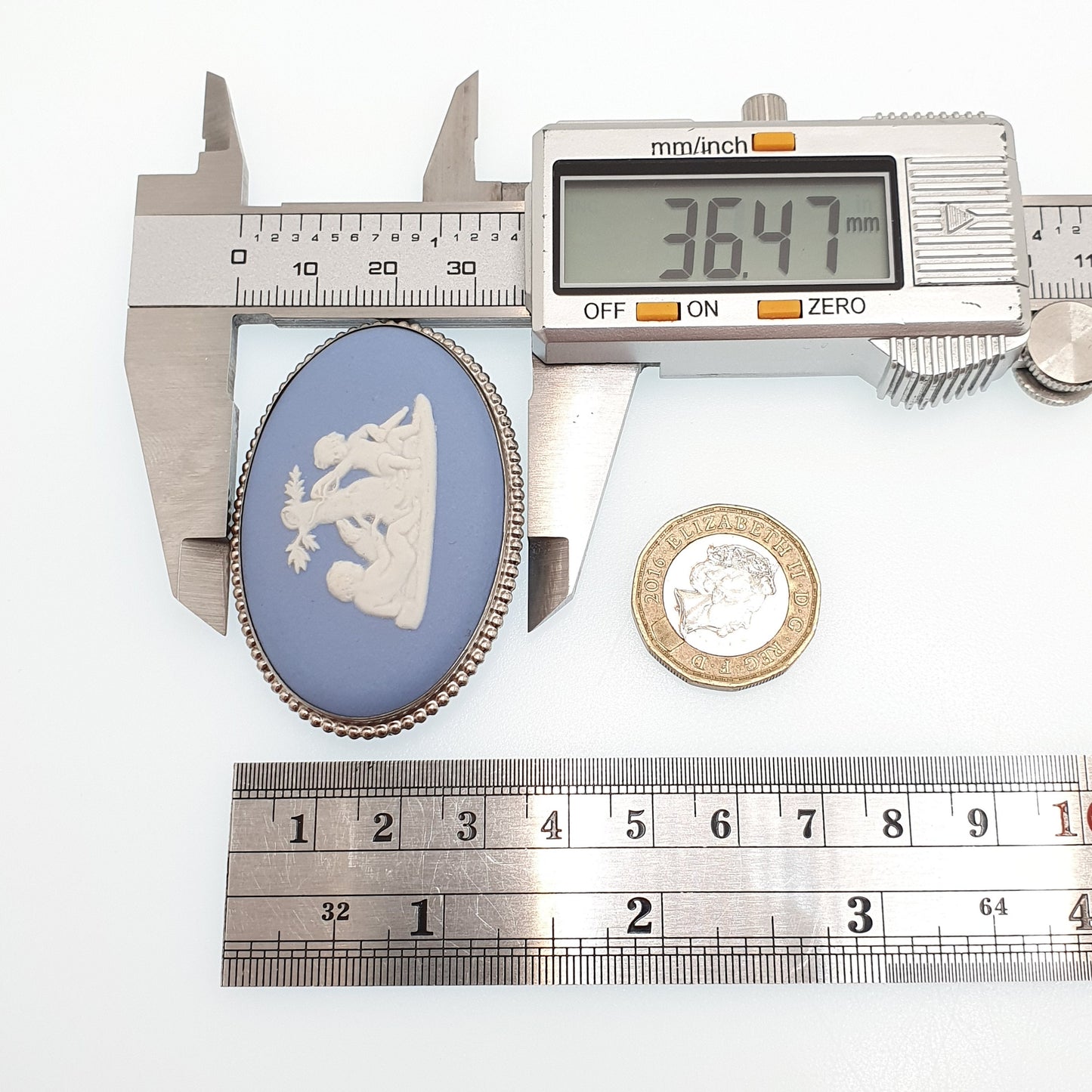 Vintage Sterling Silver Wedgwood Brooch Pin Large Big Sky Blue Jasperware Genuine Josiah Wedgwood Round 925 Womens Jewelry Jewellery