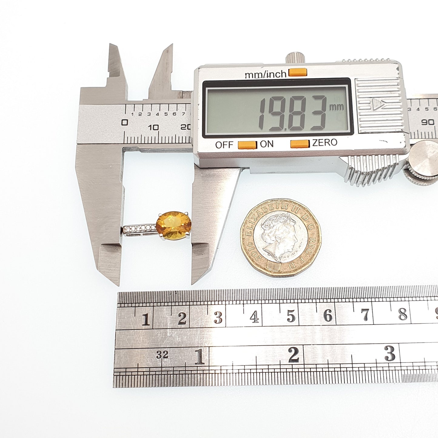 10k 10kt White Gold Orange Tourmaline Pendant Necklace White Sapphire Citrine Tone Solid 417 Vintage Retro Gemstone Jewellery Jewelry