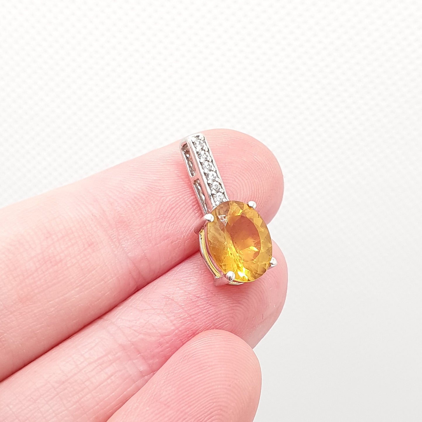 10k 10kt White Gold Orange Tourmaline Pendant Necklace White Sapphire Citrine Tone Solid 417 Vintage Retro Gemstone Jewellery Jewelry
