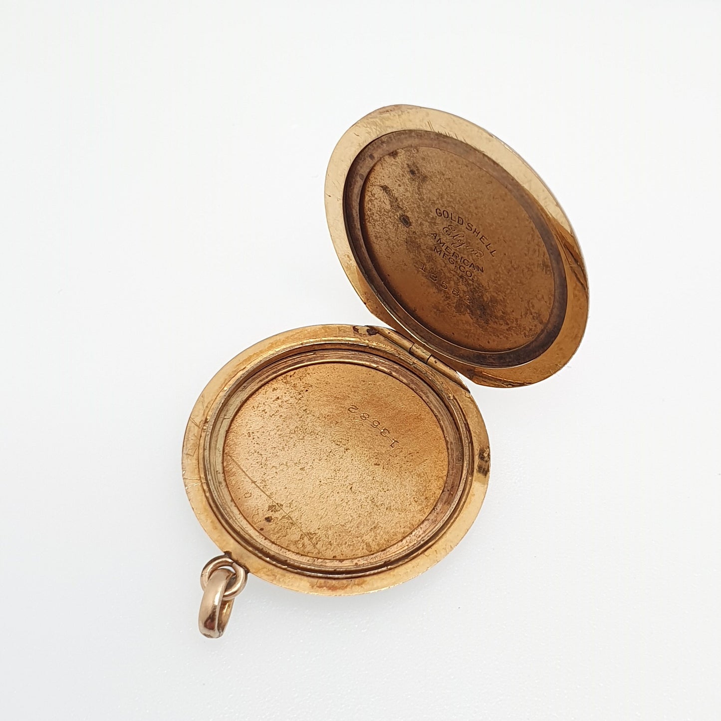 Antique Gold Shell ELGIN Locket Necklace Pendant Cased Thick Rolled Gold Filled Round Circle Vintage 1900s Womens Ladies Jewellery Jewelry