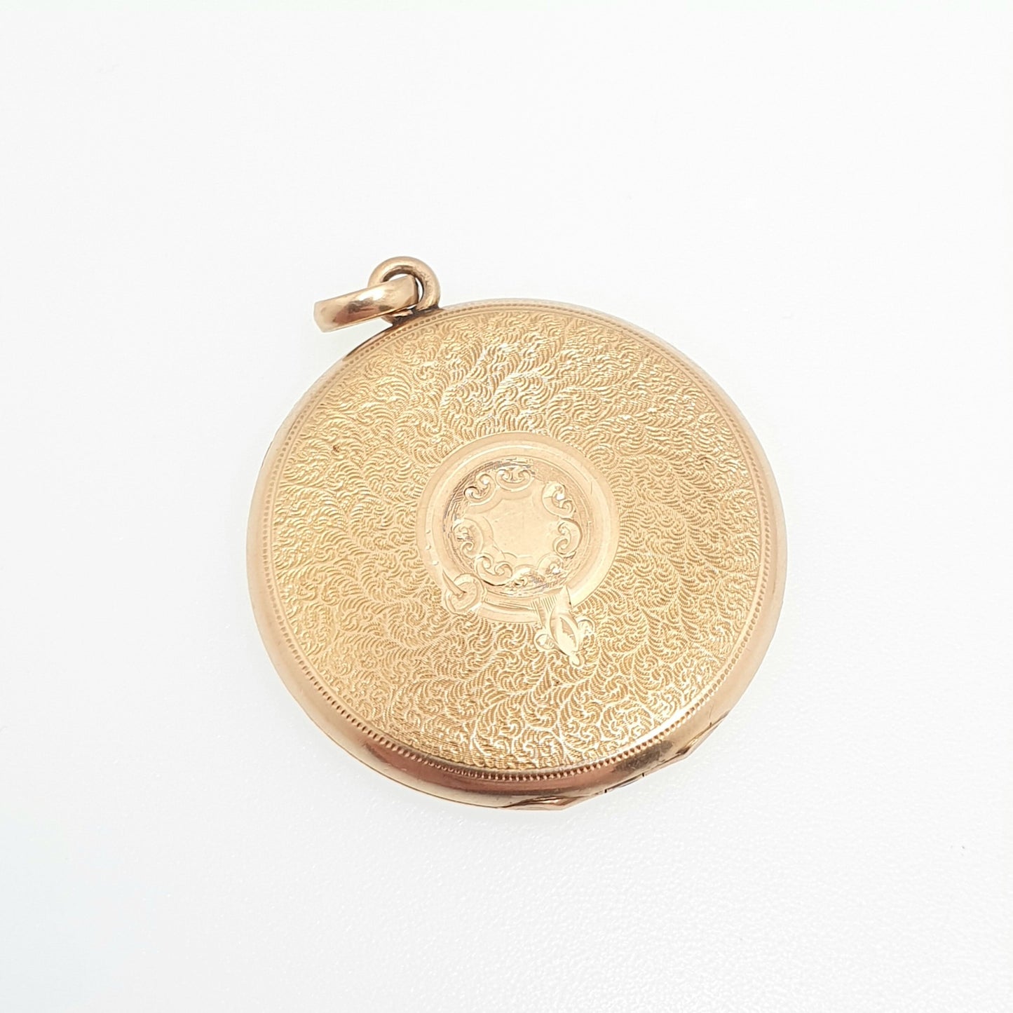 Antique Gold Shell ELGIN Locket Necklace Pendant Cased Thick Rolled Gold Filled Round Circle Vintage 1900s Womens Ladies Jewellery Jewelry