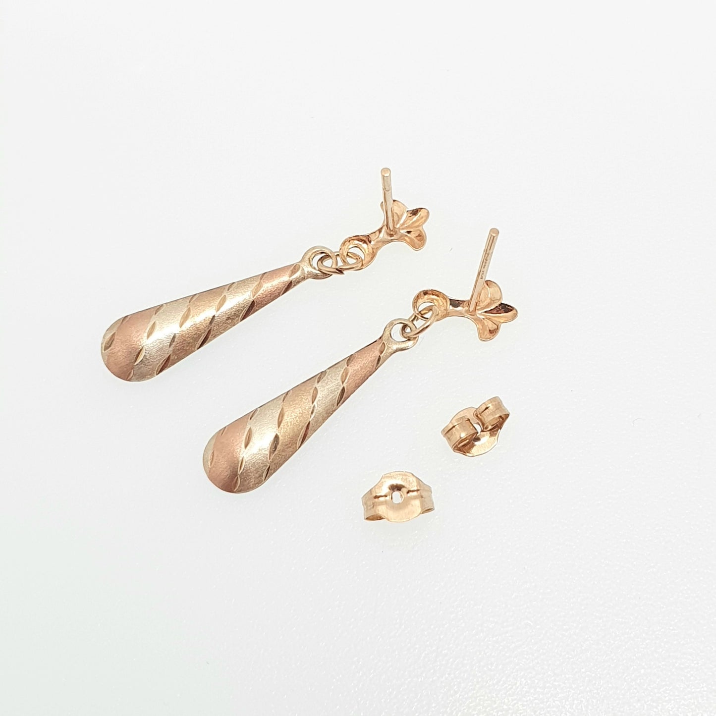 Vintage 9k 9ct Gold Teardrop Earrings Tri Colour Color Solid 375 Fleur De Lys Stud 1980s Fine Wide Thick Retro Womens Jewellrey Jewelry