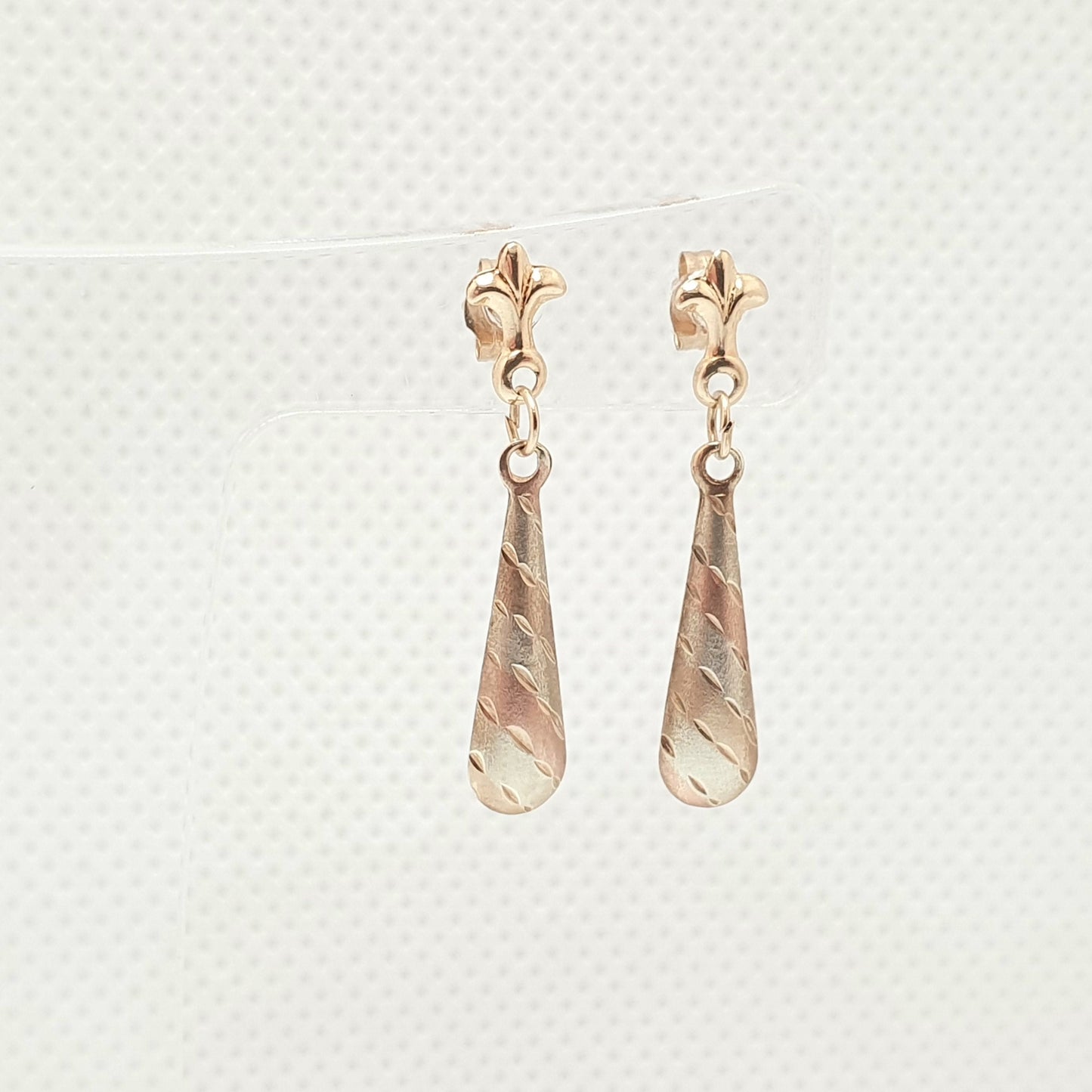 Vintage 9k 9ct Gold Teardrop Earrings Tri Colour Color Solid 375 Fleur De Lys Stud 1980s Fine Wide Thick Retro Womens Jewellrey Jewelry