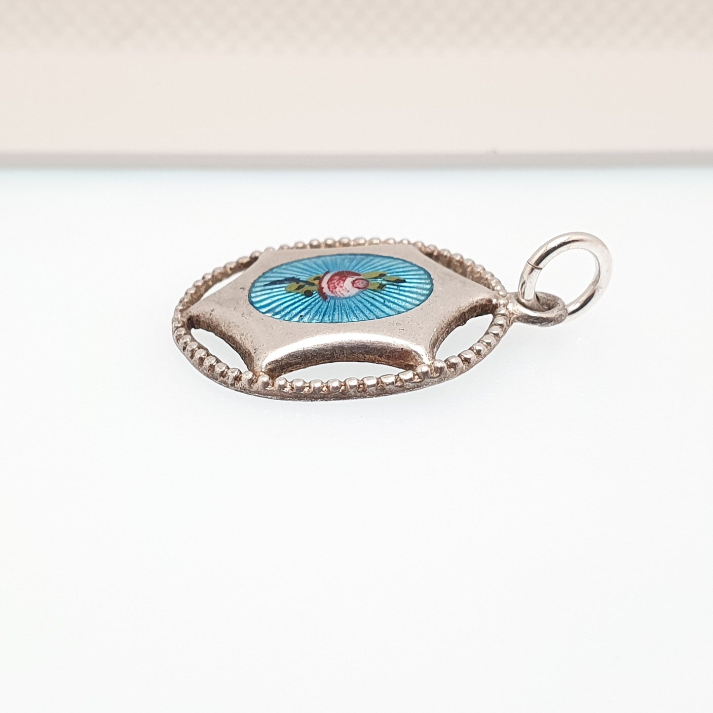 Antique CHARLES HORNER Sterling Silver Enamel Pendant Necklace Sky Blue Flower Champleve Art Nouveau Vintage Jewelry Genuine Jewellery