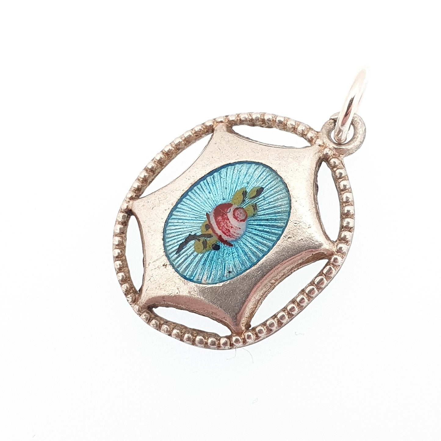 Antique CHARLES HORNER Sterling Silver Enamel Pendant Necklace Sky Blue Flower Champleve Art Nouveau Vintage Jewelry Genuine Jewellery