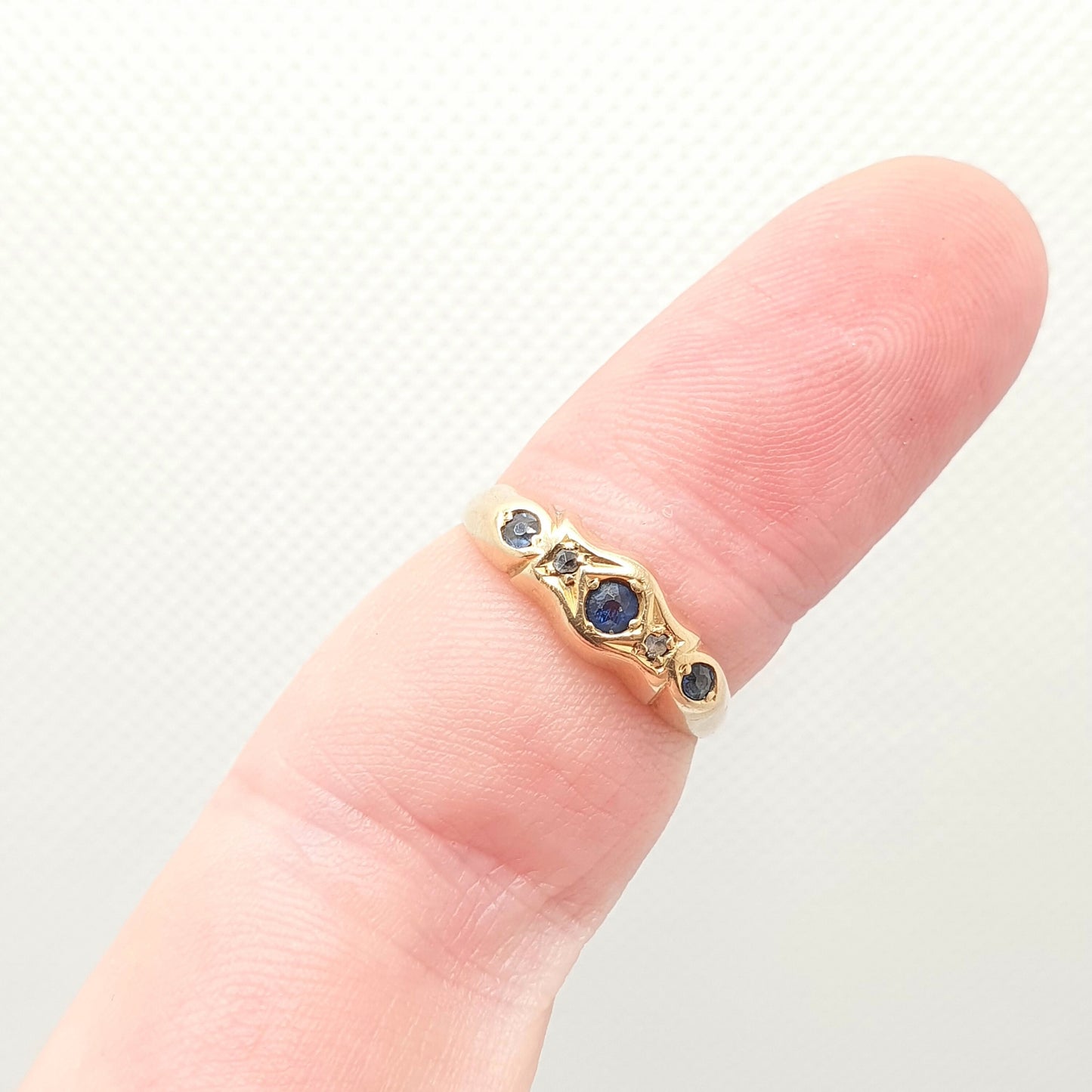 Antique Sapphire & Diamond Ring 18k 18ct Solid Gold 750 Victorian Five Gemstone Old Cut Womens Estate Genuine Vintage Jewelry Jewellery