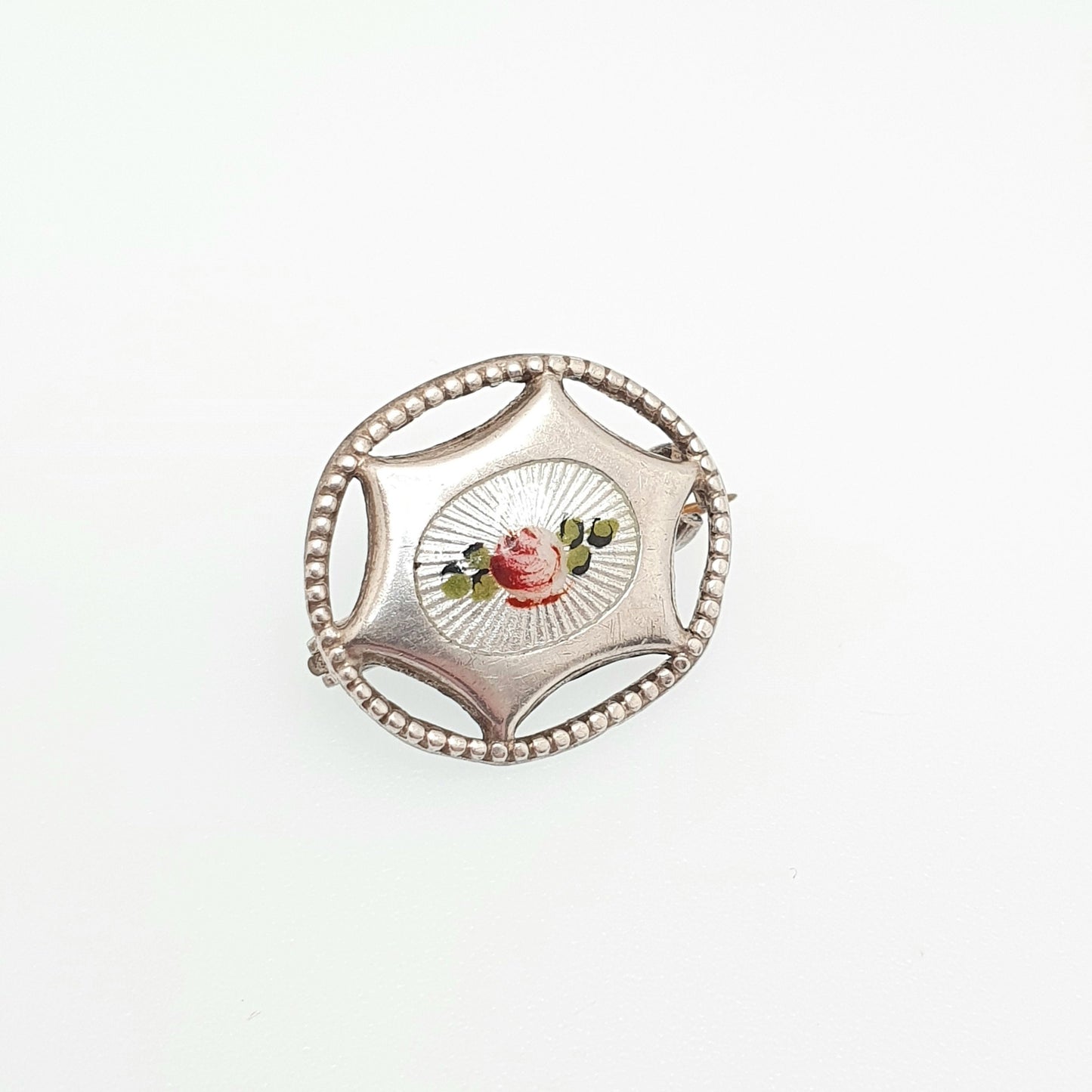 Antique CHARLES HORNER Sterling Silver Enamel Brooch Pin Art Nouveau Rose Blue Oval 1900s Vintage Edwardian Womens Jewelry Jewellery