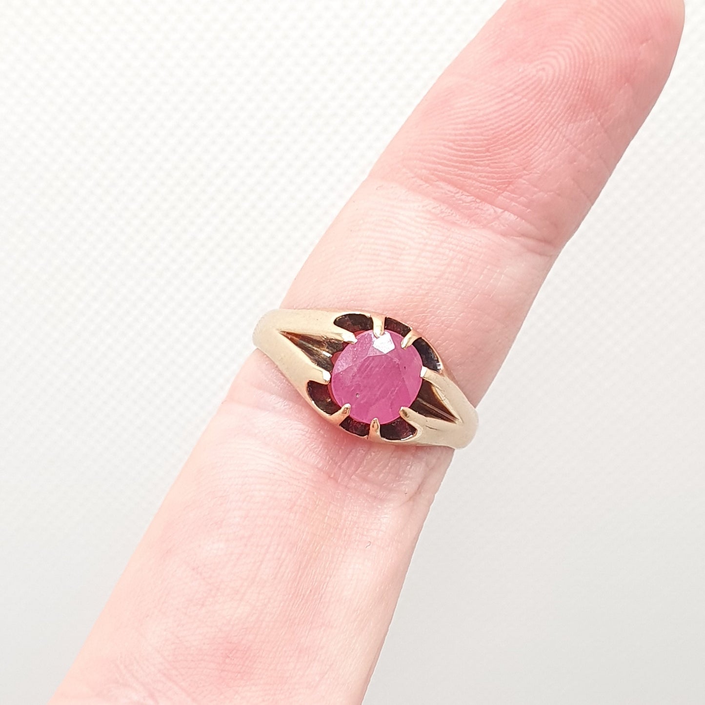 Antique Victorian 15ct Gold Ruby Ring Gypsy Solitaire Natural Gemstone Solid 15k 625 Chunky Large Vintage Mens Womens Jewelry Jewellery