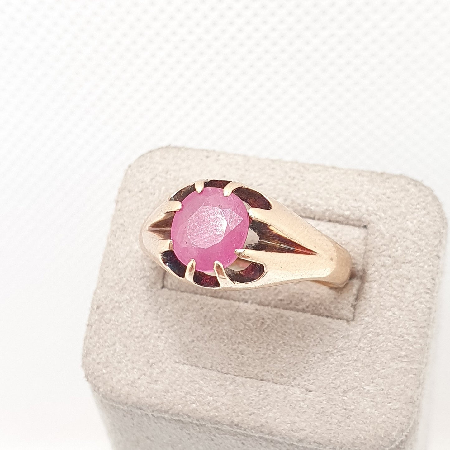 Antique Victorian 15ct Gold Ruby Ring Gypsy Solitaire Natural Gemstone Solid 15k 625 Chunky Large Vintage Mens Womens Jewelry Jewellery