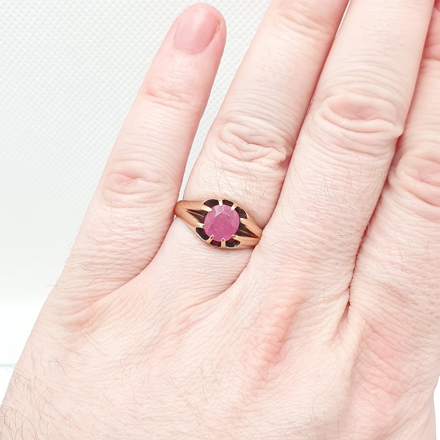 Antique Victorian 15ct Gold Ruby Ring Gypsy Solitaire Natural Gemstone Solid 15k 625 Chunky Large Vintage Mens Womens Jewelry Jewellery