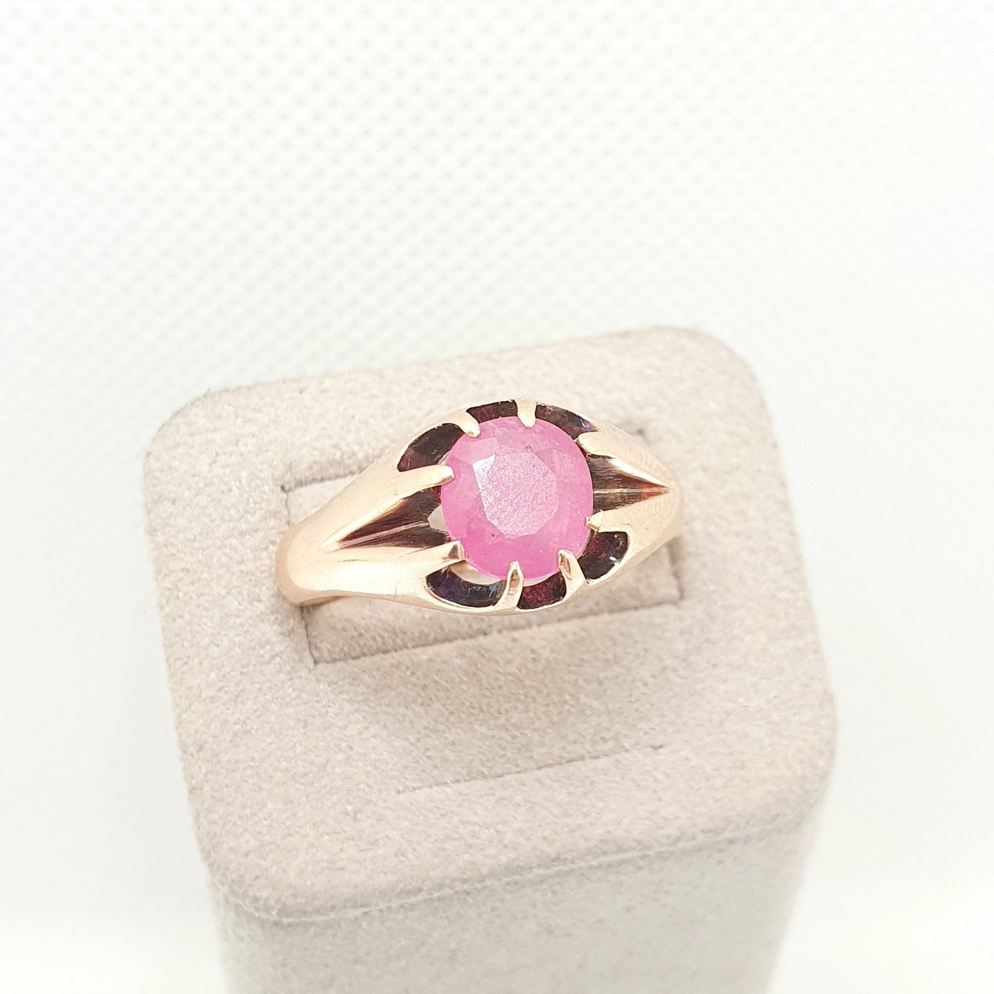Antique Victorian 15ct Gold Ruby Ring Gypsy Solitaire Natural Gemstone Solid 15k 625 Chunky Large Vintage Mens Womens Jewelry Jewellery