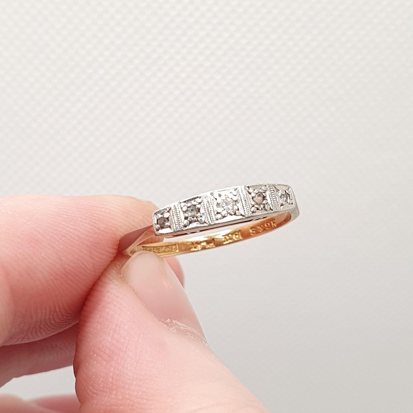 Antique 18ct Gold Diamond Ring Old Cut Art Deco Platinum Solid 18k 750 5 Stone Natural Diamonds Fine Estate Womens Vintage Jewelry Jewellery