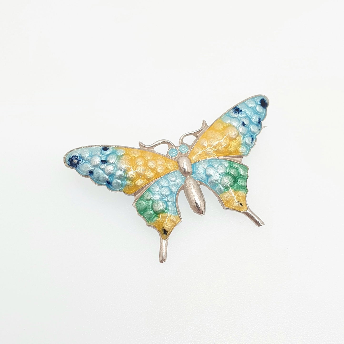 Antique Solid Silver Butterfly Enamel Brooch Insect Scandinavian Style Large Big Vintage Fine Estate Ladies Womens Jewelry Jewellery