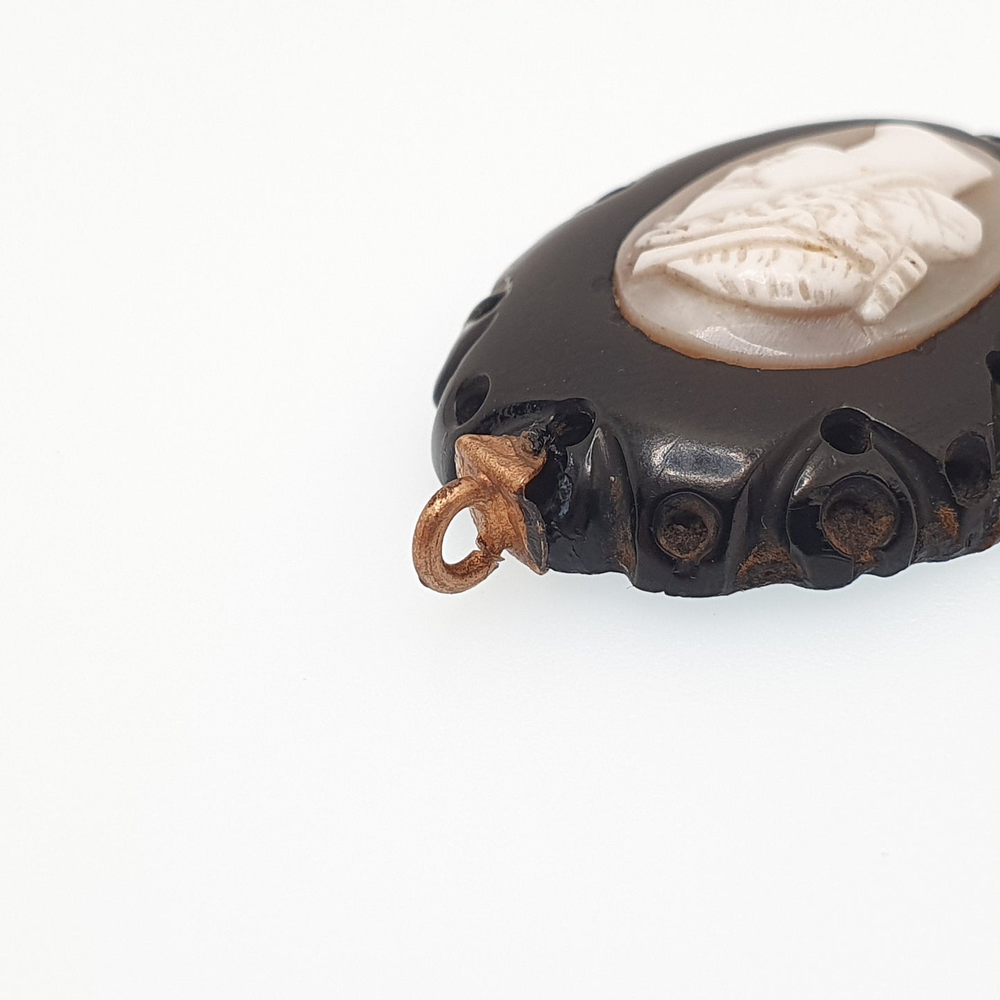 Antique Victorian Whitby Jet Cameo Pendant Necklace Genuine Shell Large Big Hand Carved Mourning Large 1800s Vintage Jewelry Jewellery