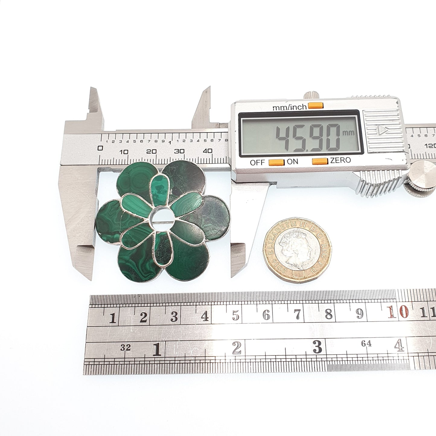 Antique Victorian Malachite Solid Silver Brooch Scottish Style Large Big Flower Big Banded Green Gemstone Vintage Womens Jewelry Jewellery