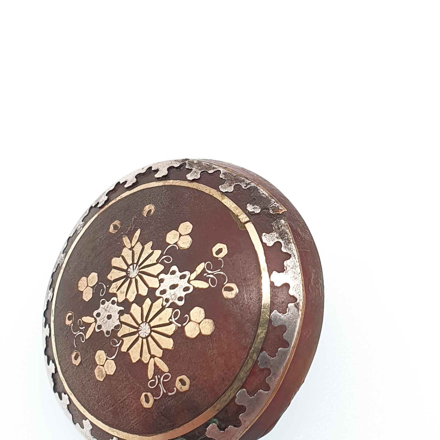 Antique Victorian Pique Brooch Flower Gold & Silver Inlay Dome Shield Round Circle 1800s Vintage Women Ladies Jewelry Jewellery
